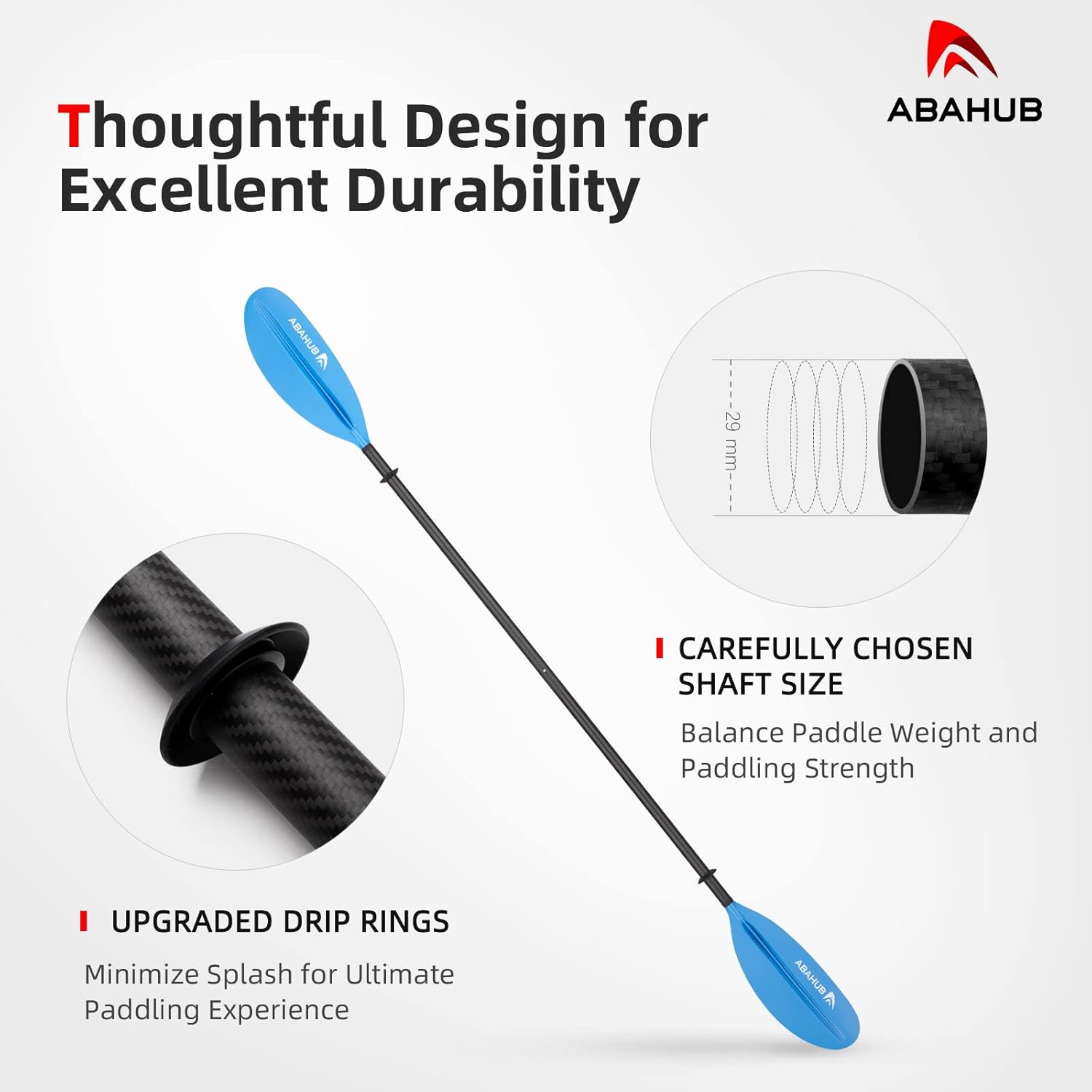 Abahub 1 x Carbon Kayak Paddles 905 Inches Kayaking Oars for Boating Canoeing with Free Paddle Leash Carbon Fiber Shaft BlackBlueGreenOrangeYellowWhiteRed Plastic Bladesblue