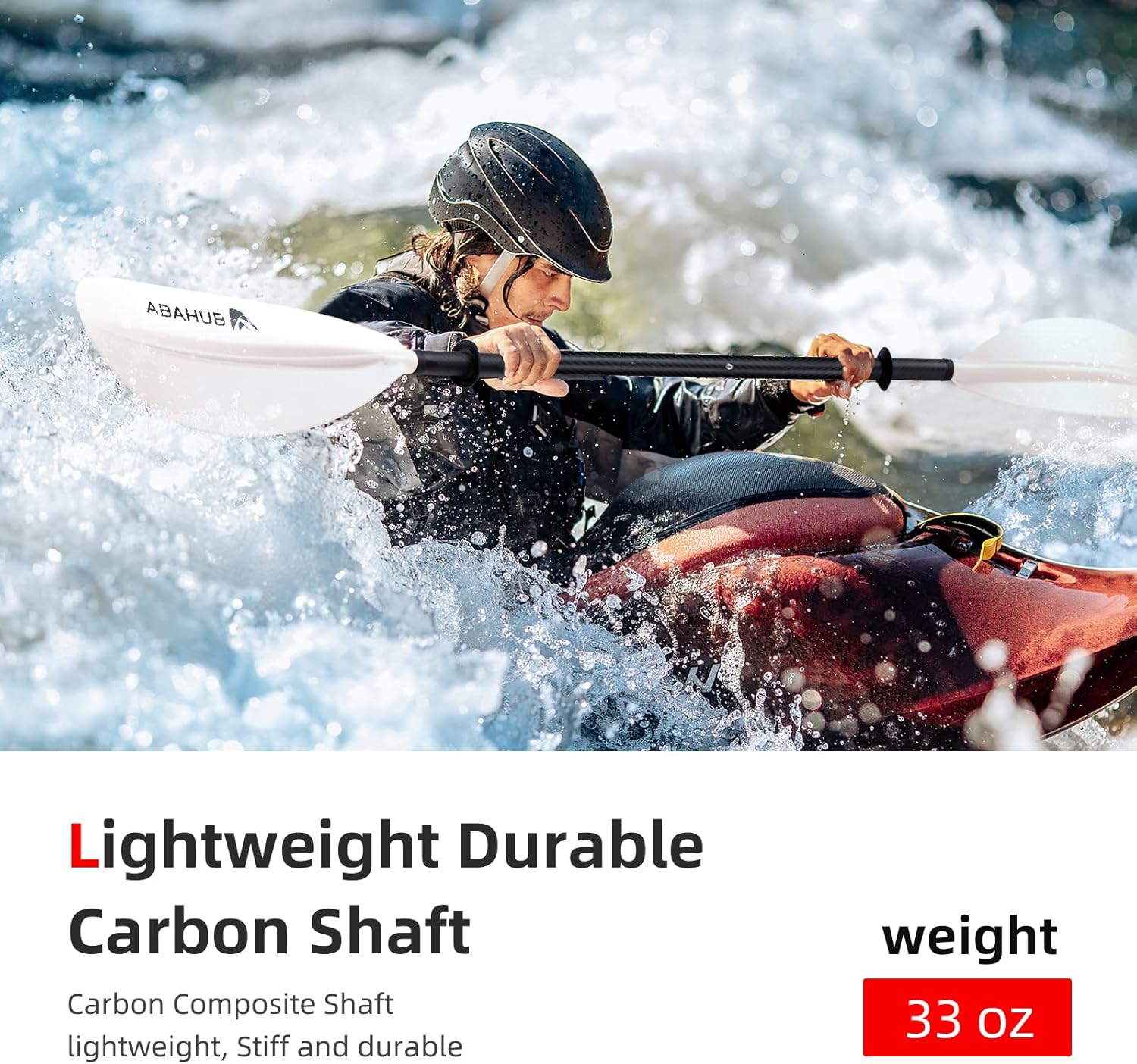 Abahub 1 x Carbon Kayak Paddles 905 Inches Kayaking Oars for Boating Canoeing with Free Paddle Leash Carbon Fiber Shaft BlackBlueGreenOrangeYellowWhiteRed Plastic Bladeswhite