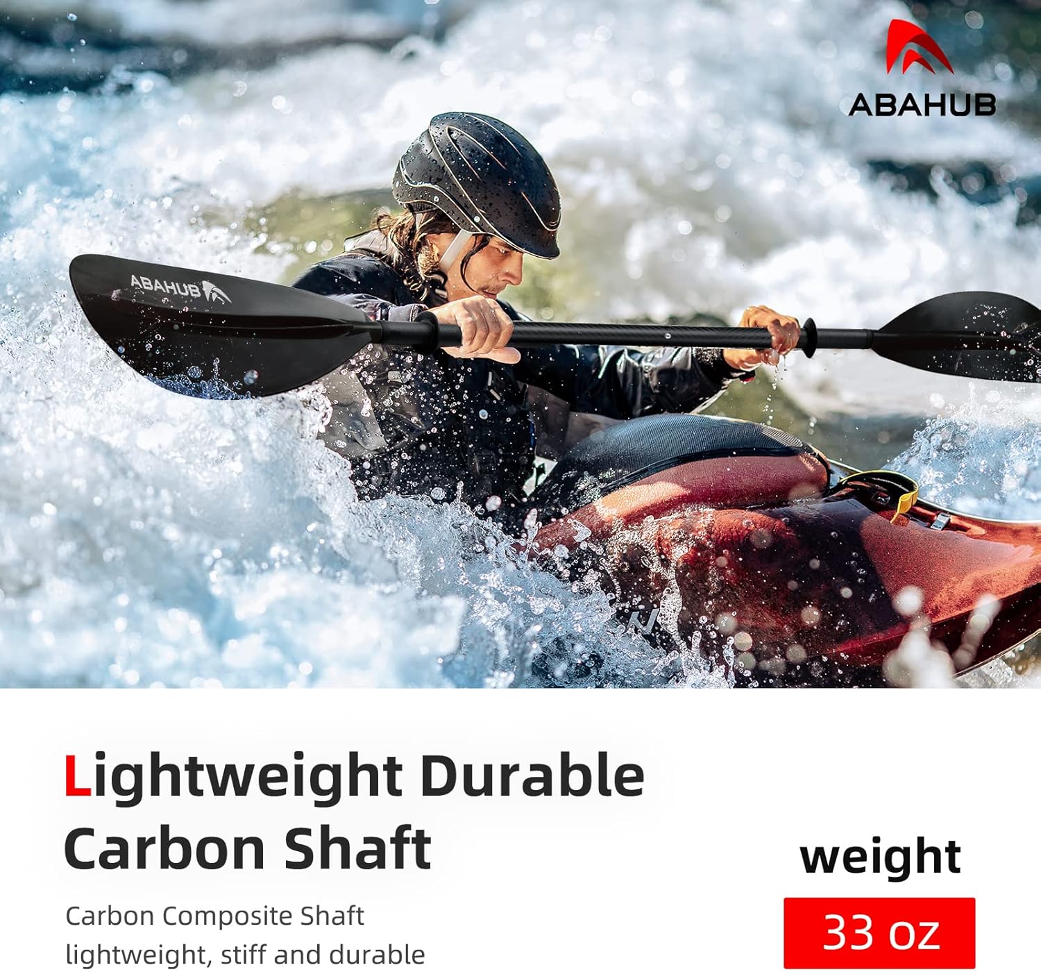Abahub 1 x Carbon Kayak Paddles 905 Inches Kayaking Oars for Boating Canoeing with Free Paddle Leash Carbon Fiber Shaft BlackBlueGreenOrangeYellowWhiteRed Plastic Bladesblack