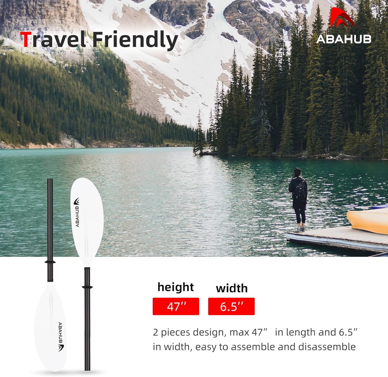 Abahub 1 x Carbon Kayak Paddles 905 Inches Kayaking Oars for Boating Canoeing with Free Paddle Leash Carbon Fiber Shaft BlackBlueGreenOrangeYellowWhiteRed Plastic Bladeswhite