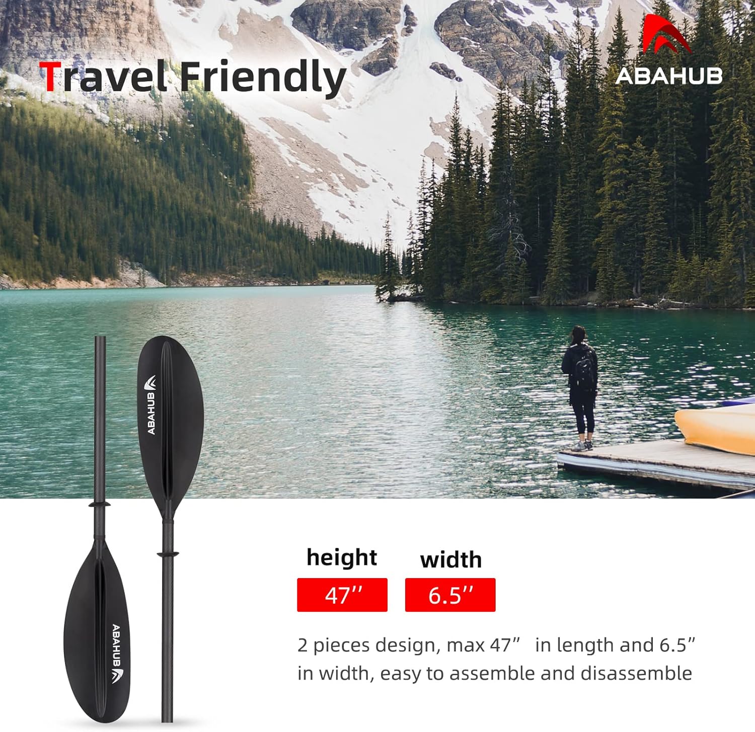 Abahub 1 x Carbon Kayak Paddles 905 Inches Kayaking Oars for Boating Canoeing with Free Paddle Leash Carbon Fiber Shaft BlackBlueGreenOrangeYellowWhiteRed Plastic Bladesblack