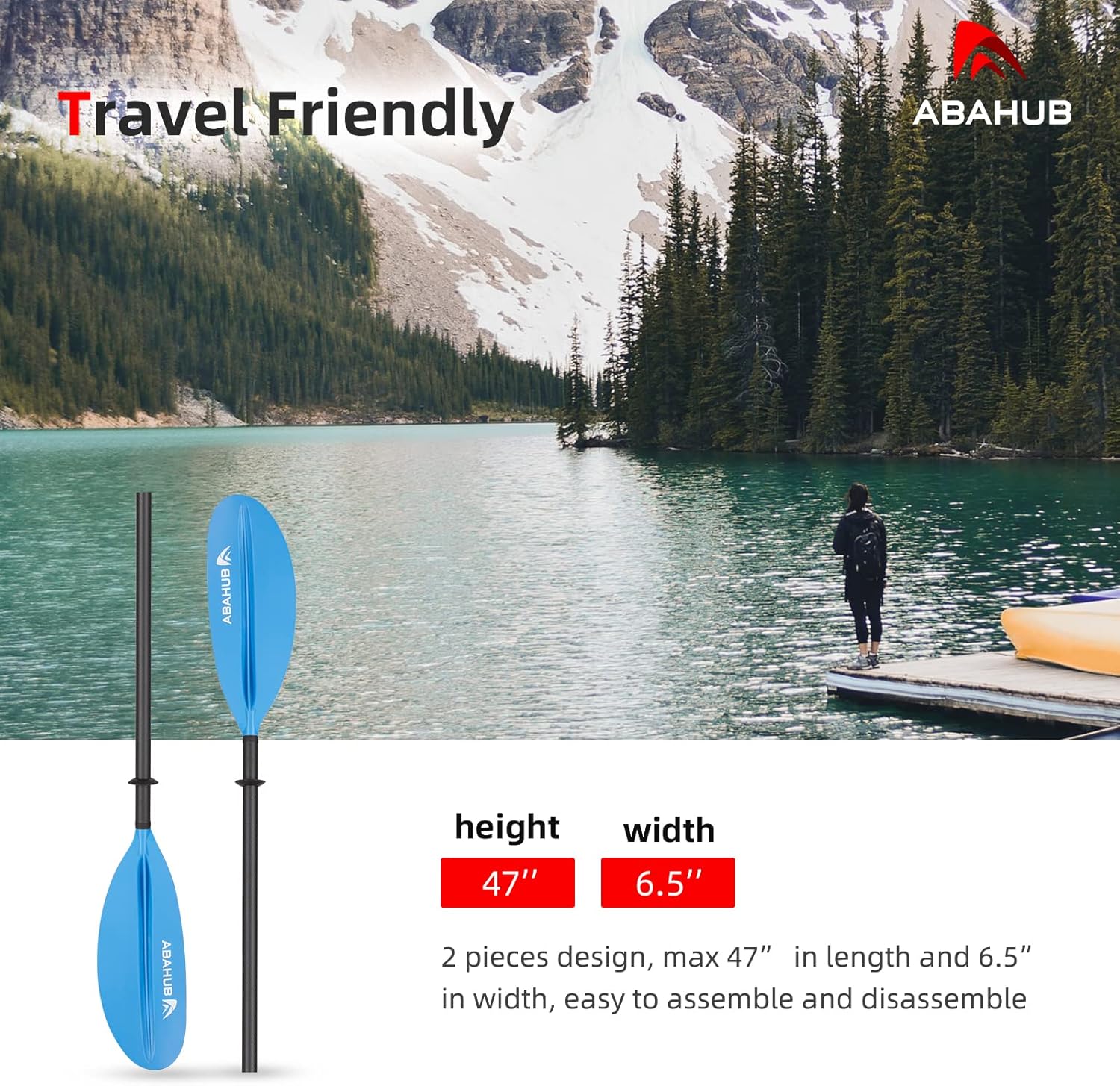 Abahub 1 x Carbon Kayak Paddles 905 Inches Kayaking Oars for Boating Canoeing with Free Paddle Leash Carbon Fiber Shaft BlackBlueGreenOrangeYellowWhiteRed Plastic Bladesblue