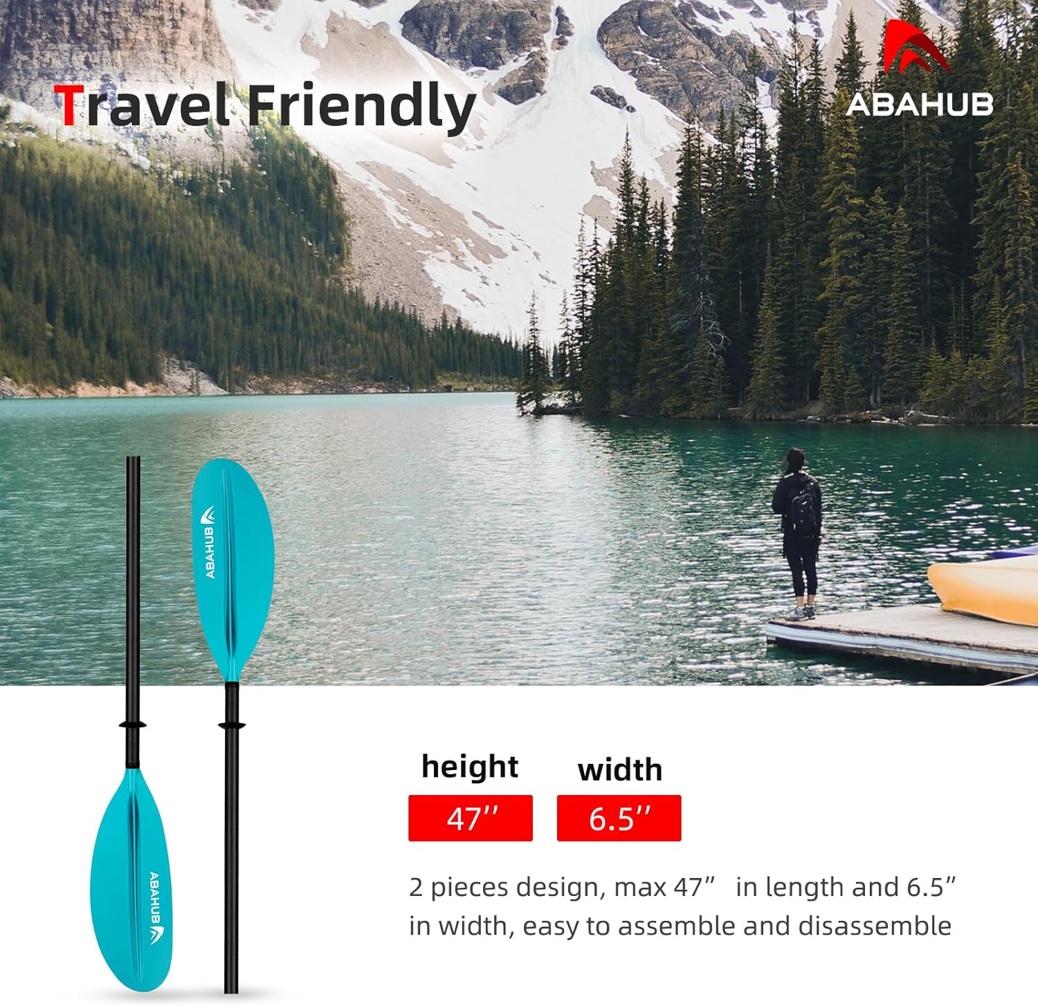 Abahub 1 x Carbon Kayak Paddles 905 Inches Kayaking Oars for Boating Canoeing with Free Paddle Leash Carbon Fiber Shaft BlackBlueGreenOrangeYellowWhiteRed Plastic Bladesteal