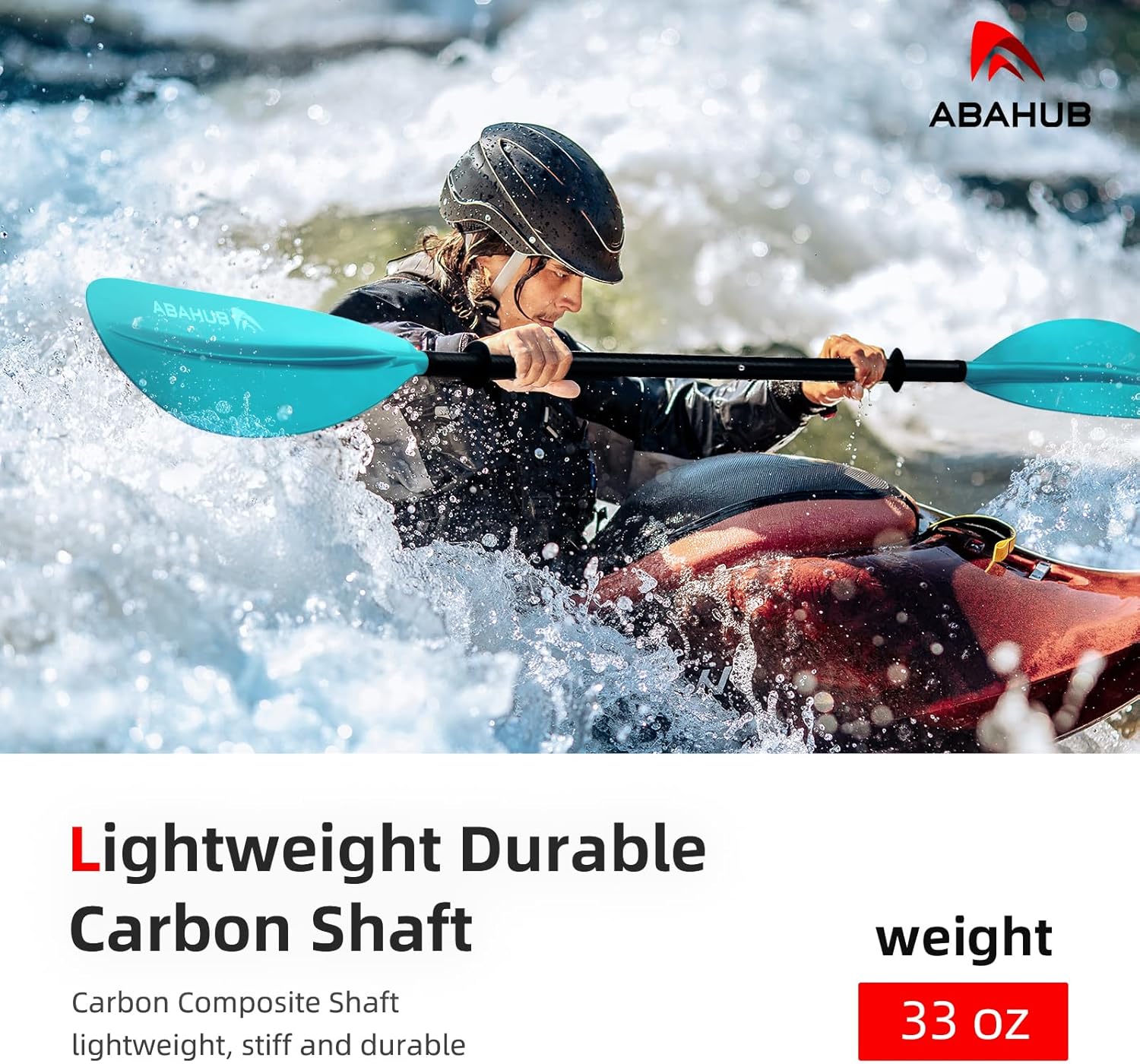 Abahub 1 x Carbon Kayak Paddles 905 Inches Kayaking Oars for Boating Canoeing with Free Paddle Leash Carbon Fiber Shaft BlackBlueGreenOrangeYellowWhiteRed Plastic Bladesteal
