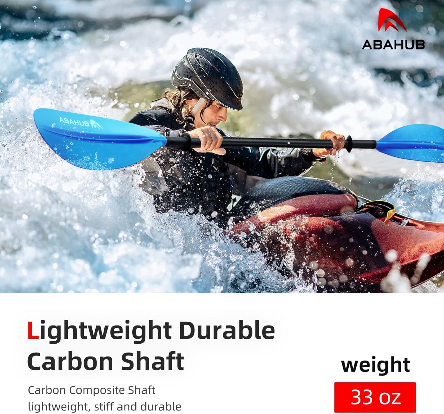 Abahub 1 x Carbon Kayak Paddles 905 Inches Kayaking Oars for Boating Canoeing with Free Paddle Leash Carbon Fiber Shaft BlackBlueGreenOrangeYellowWhiteRed Plastic Bladesblue