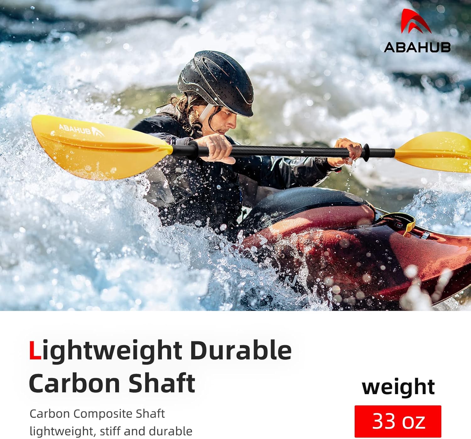Abahub 1 x Carbon Kayak Paddles 905 Inches Kayaking Oars for Boating Canoeing with Free Paddle Leash Carbon Fiber Shaft BlackBlueGreenOrangeYellowWhiteRed Plastic Bladesyellow