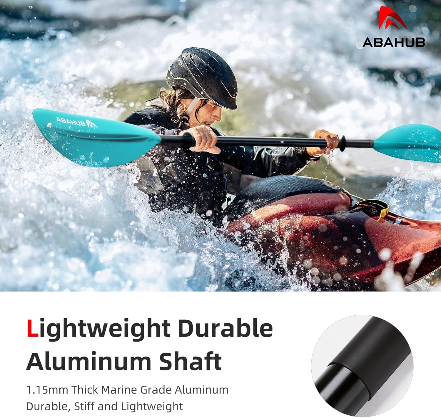 Abahub 1 x Kayak Paddles 905 Inches Kayaking Oars for Boating Canoeing with Free Paddle Leash Aluminum Alloy Shaft BlackBlueGreenOrangeYellow Plastic Bladesteal