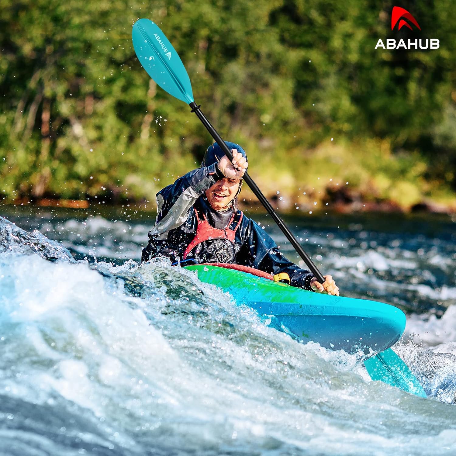 Abahub 1 x Kayak Paddles 905 Inches Kayaking Oars for Boating Canoeing with Free Paddle Leash Aluminum Alloy Shaft BlackBlueGreenOrangeYellow Plastic Bladesteal