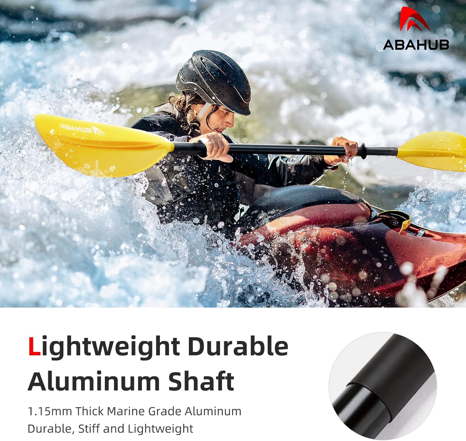 Abahub 1 x Kayak Paddles 905 Inches Kayaking Oars for Boating Canoeing with Free Paddle Leash Aluminum Alloy Shaft BlackBlueGreenOrangeYellow Plastic Bladesyellow