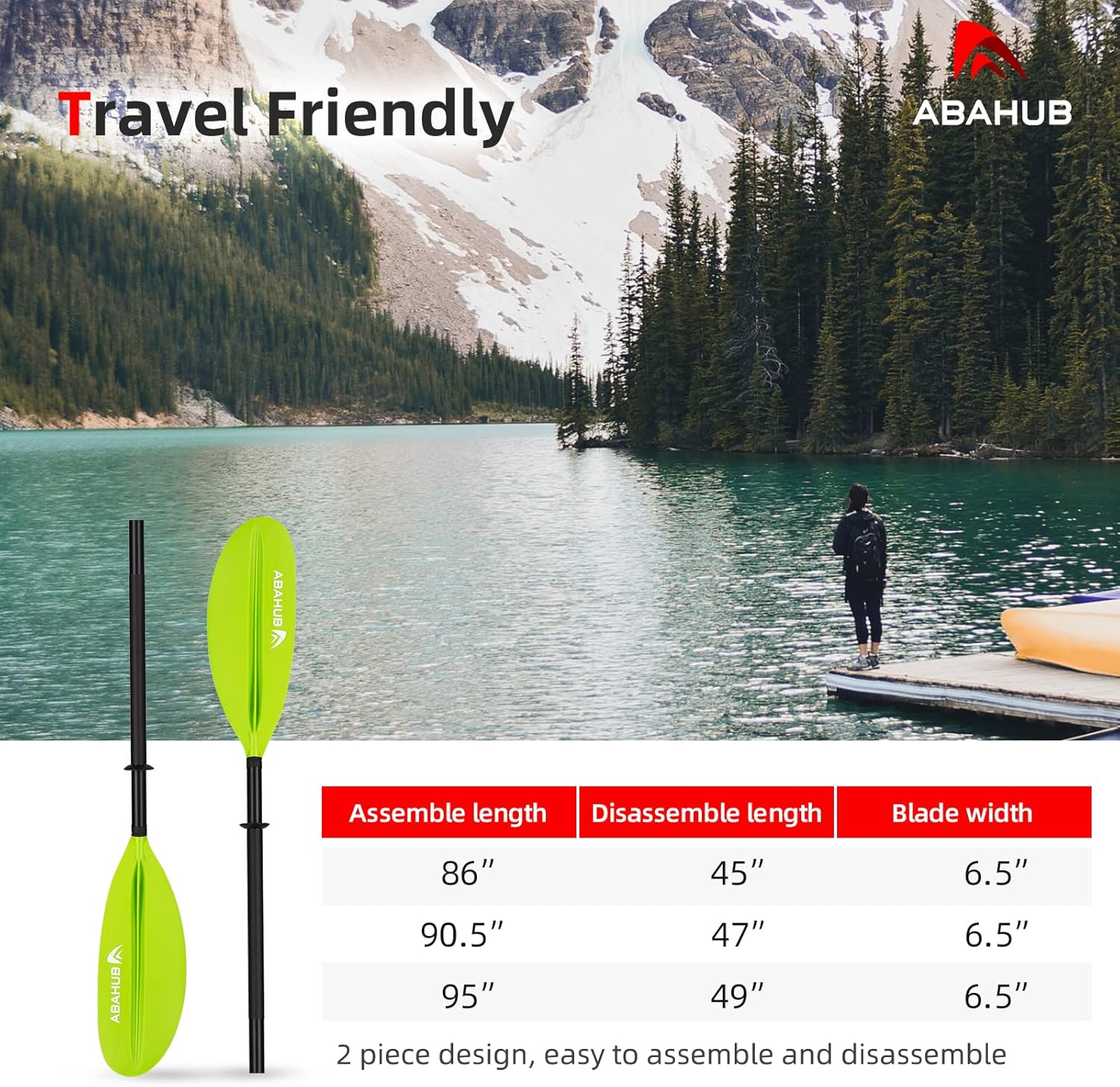 Abahub 1 x Kayak Paddles 905 Inches Kayaking Oars for Boating Canoeing with Free Paddle Leash Aluminum Alloy Shaft BlackBlueGreenOrangeYellow Plastic Bladesgreen