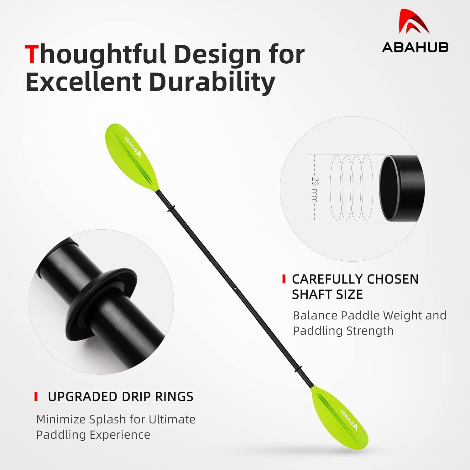 Abahub 1 x Kayak Paddles 905 Inches Kayaking Oars for Boating Canoeing with Free Paddle Leash Aluminum Alloy Shaft BlackBlueGreenOrangeYellow Plastic Bladesgreen