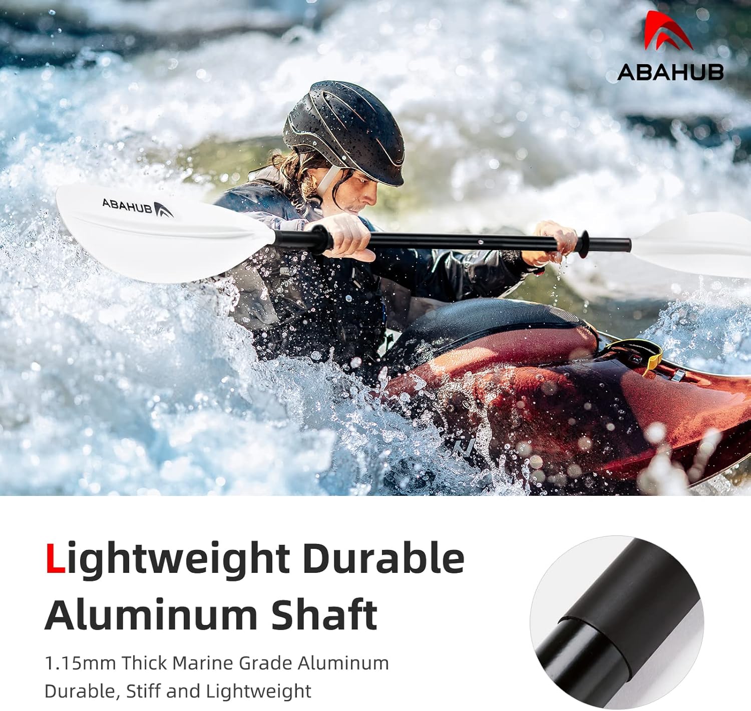 Abahub 1 x Kayak Paddles 905 Inches Kayaking Oars for Boating Canoeing with Free Paddle Leash Aluminum Alloy Shaft BlackBlueGreenOrangeYellow Plastic Bladeswhite