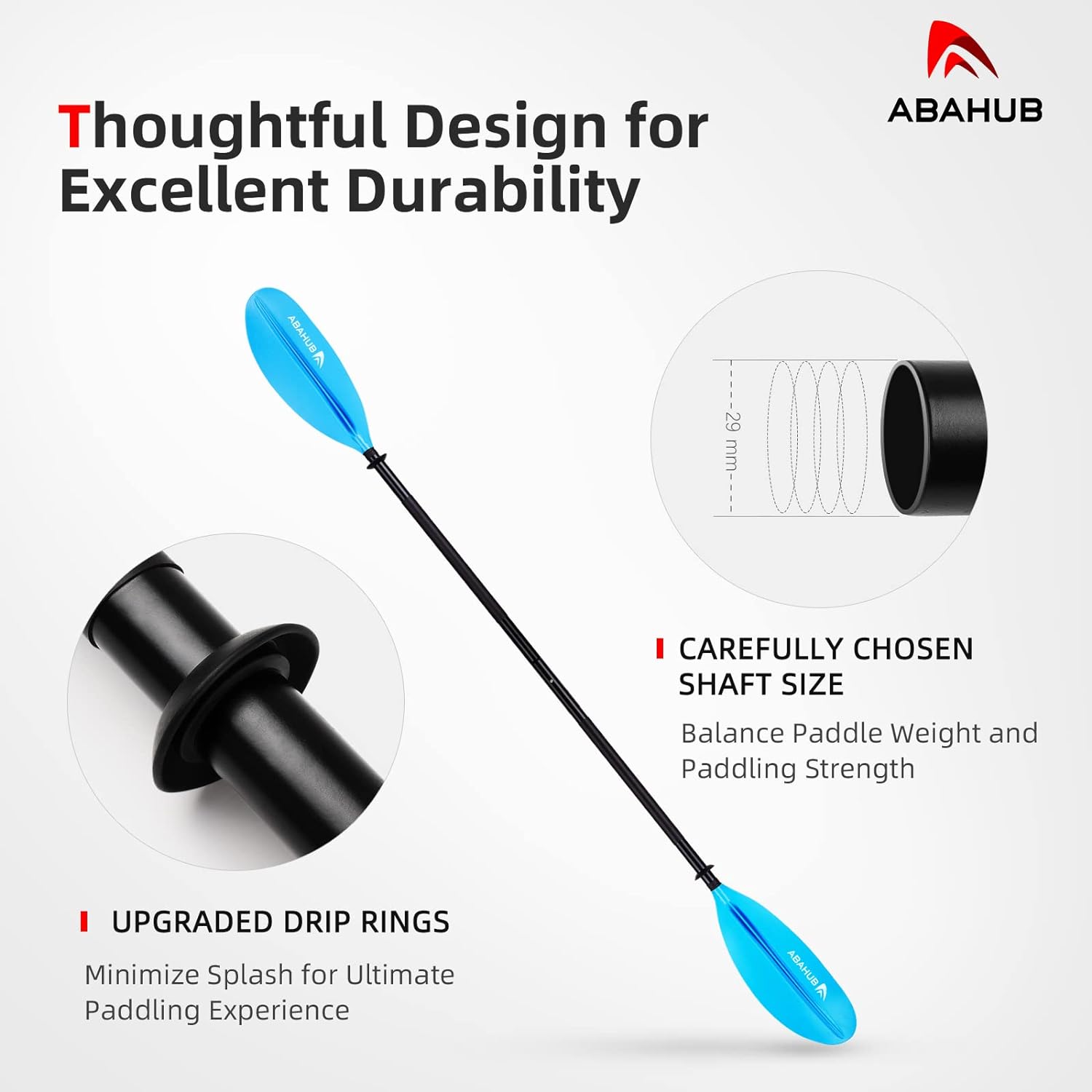 Abahub 1 x Kayak Paddles 905 Inches Kayaking Oars for Boating Canoeing with Free Paddle Leash Aluminum Alloy Shaft BlackBlueGreenOrangeYellow Plastic Bladesblue