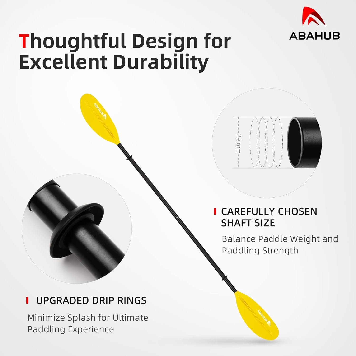 Abahub 1 x Kayak Paddles 905 Inches Kayaking Oars for Boating Canoeing with Free Paddle Leash Aluminum Alloy Shaft BlackBlueGreenOrangeYellow Plastic Bladesyellow