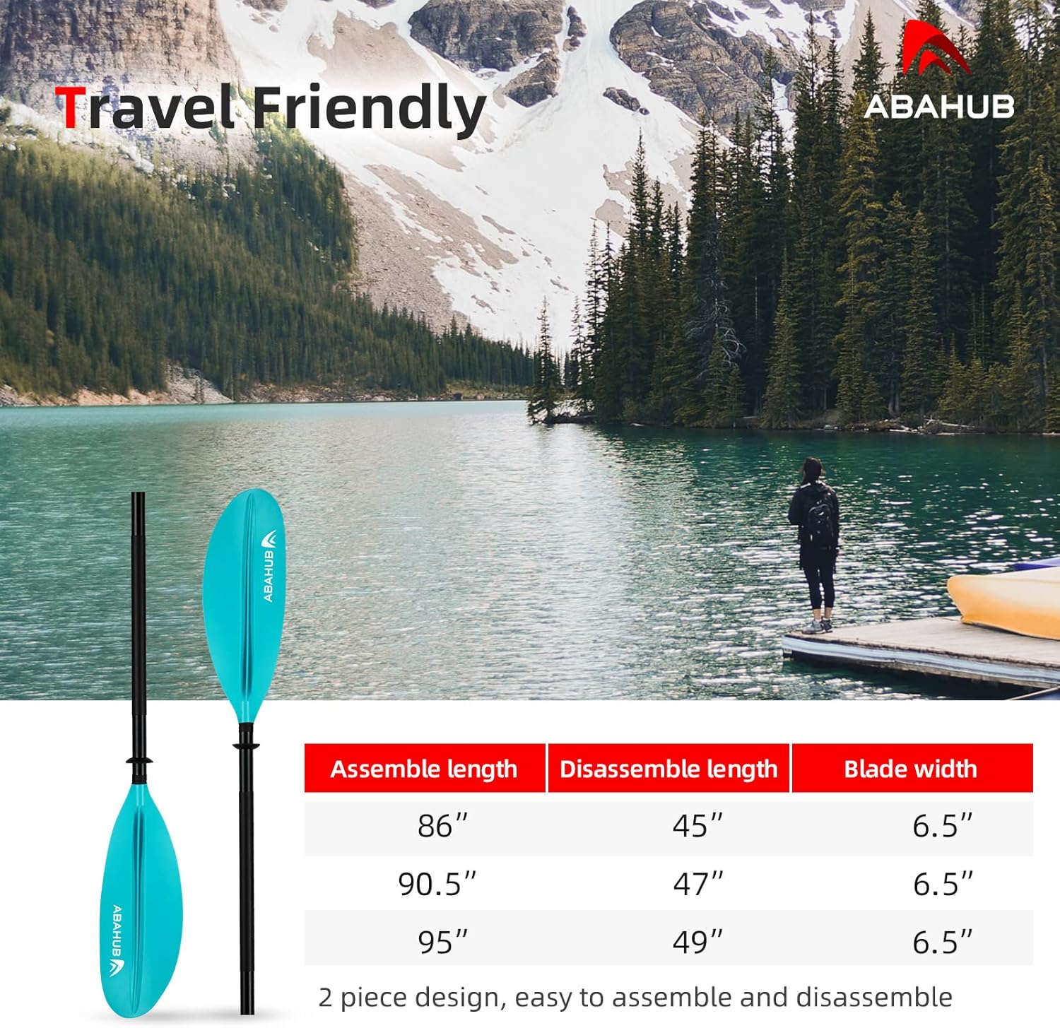 Abahub 1 x Kayak Paddles 905 Inches Kayaking Oars for Boating Canoeing with Free Paddle Leash Aluminum Alloy Shaft BlackBlueGreenOrangeYellow Plastic Bladesteal