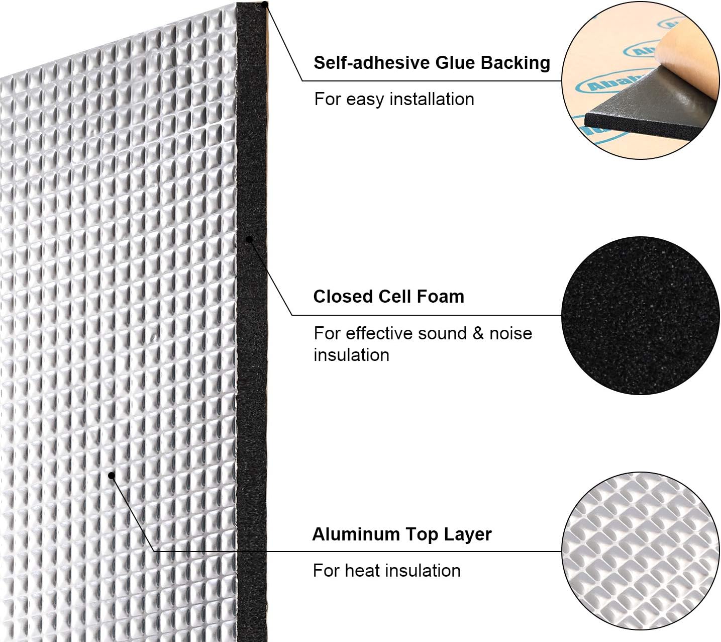 Abahub 236 mil 16 sqft Car Sound Deadener Hood Firewall Heat Shield Insulation Pad Automotive Sound Deadening Mat Aluminum Roll 59quotx39quot10 Ft x 3 Ft
