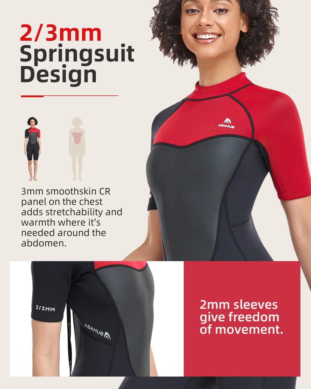 Abahub 23mm Men and Women Shorty Wetsuits 7 Sizes FrontBack Zip Spring Suit for Snorkeling Surfing Kayaking Scuba Diving Short Sleeve Neoprene Wet Suit for Water SportsRedWomen