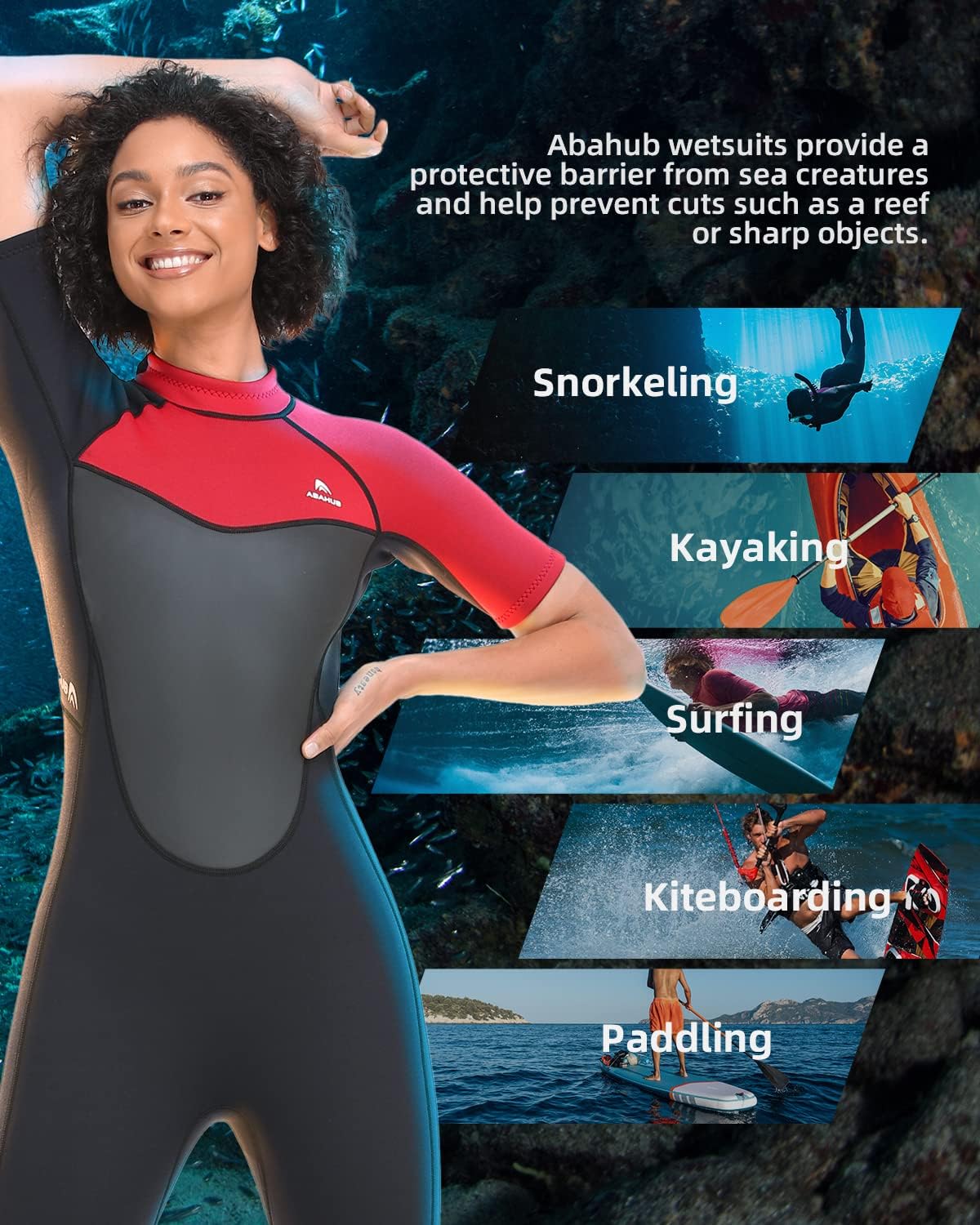 Abahub 23mm Men and Women Shorty Wetsuits 7 Sizes FrontBack Zip Spring Suit for Snorkeling Surfing Kayaking Scuba Diving Short Sleeve Neoprene Wet Suit for Water SportsRedWomen