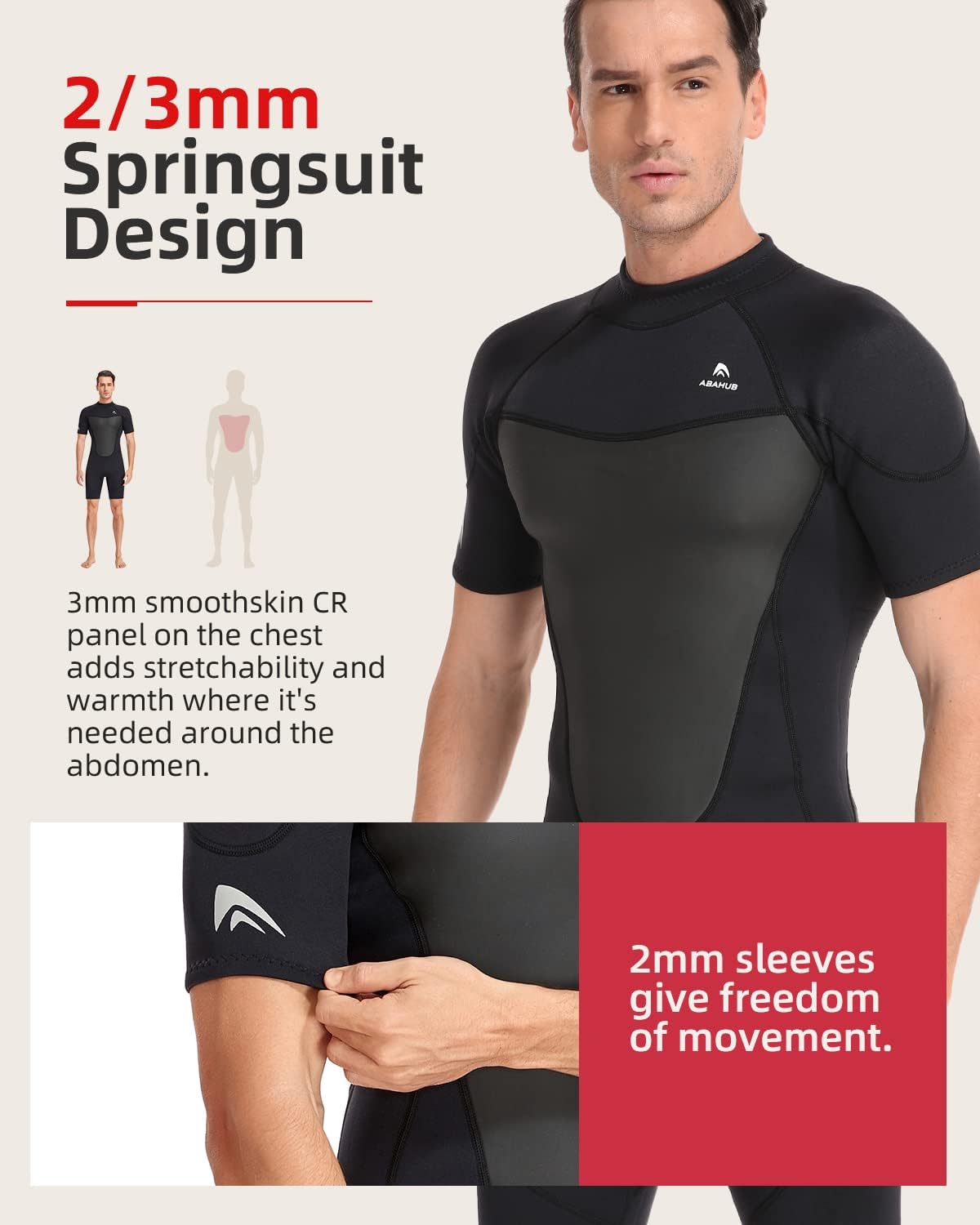 Abahub 23mm Men and Women Shorty Wetsuits 7 Sizes FrontBack Zip Spring Suit for Snorkeling Surfing Kayaking Scuba Diving Short Sleeve Neoprene Wet Suit for Water SportsBlackMen
