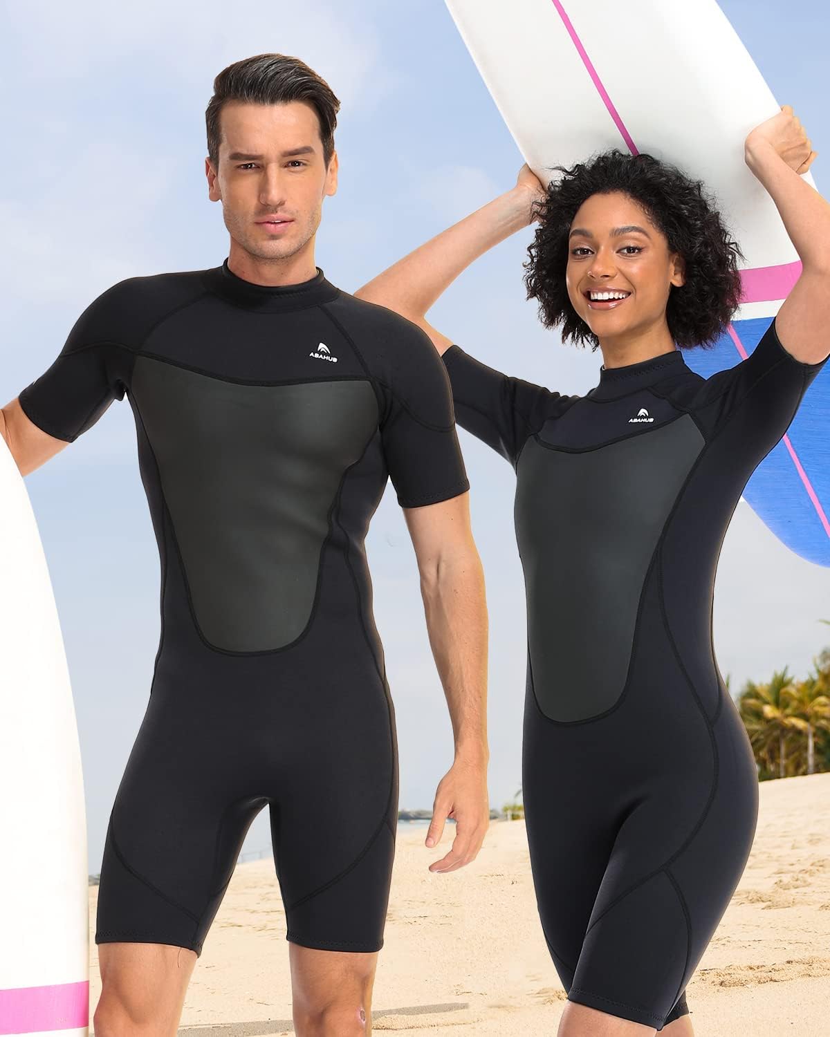 Abahub 23mm Men and Women Shorty Wetsuits 7 Sizes FrontBack Zip Spring Suit for Snorkeling Surfing Kayaking Scuba Diving Short Sleeve Neoprene Wet Suit for Water SportsBlackMen