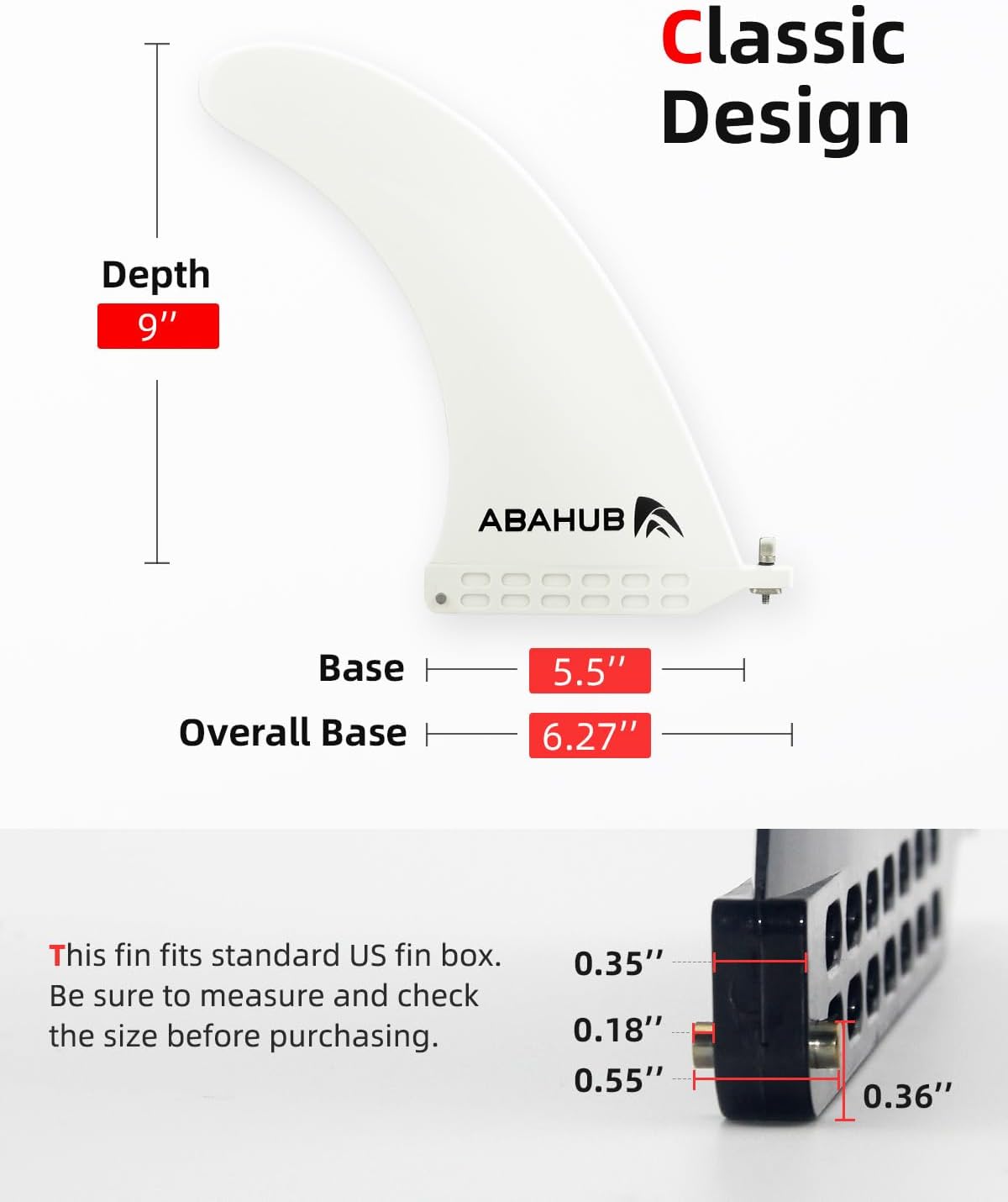 Abahub 9 SUP Single Center Fin No Tool Fin Screw Fiberglass Reinforeced 9 inch SUP Replacement Fins for Surfboard Standup Paddle Board Longboard BlackBlueWhitewhite