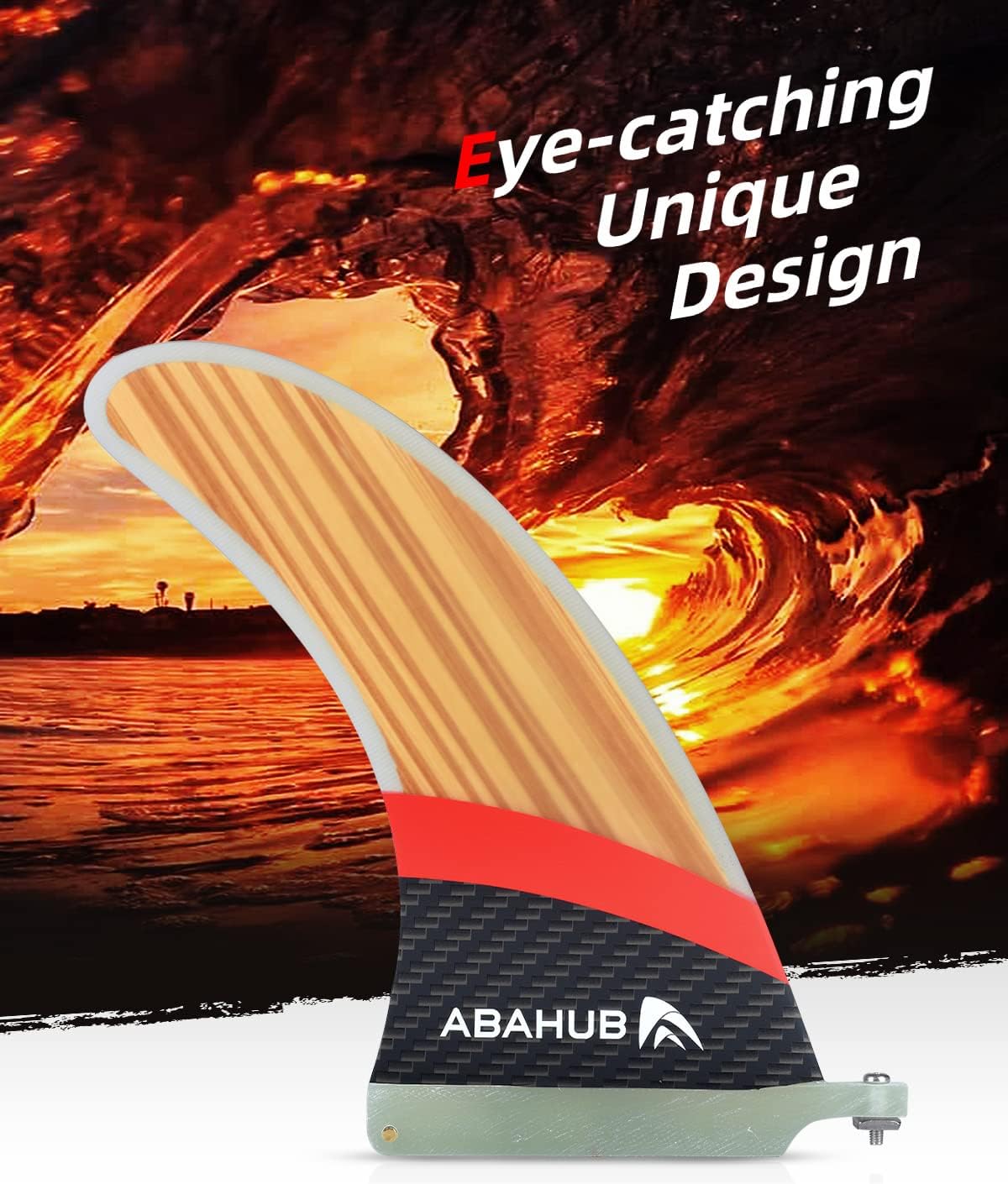 Abahub 9 SUP Single Center Fin No Tool Fin Screw Fiberglass Reinforeced 9 inch SUP Replacement Fins for Surfboard Standup Paddle Board Longboard BlackBlueWhiteFiberglass with Teak Veneer