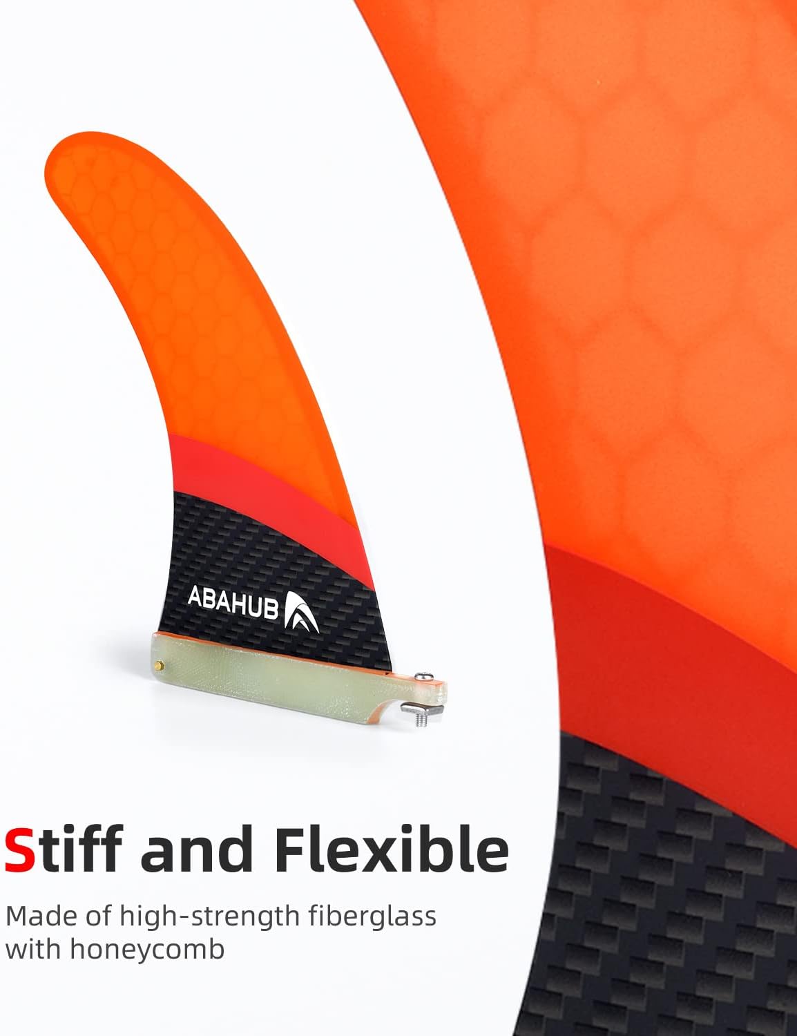 Abahub 9 SUP Single Center Fin No Tool Fin Screw Fiberglass Reinforeced 9 inch SUP Replacement Fins for Surfboard Standup Paddle Board Longboard BlackBlueWhiteFiberglass Orange