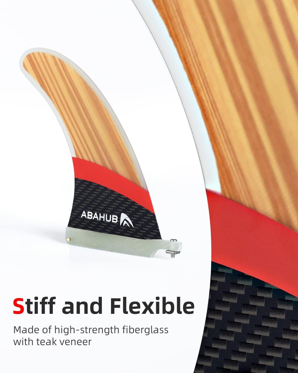 Abahub 9 SUP Single Center Fin No Tool Fin Screw Fiberglass Reinforeced 9 inch SUP Replacement Fins for Surfboard Standup Paddle Board Longboard BlackBlueWhiteFiberglass with Teak Veneer