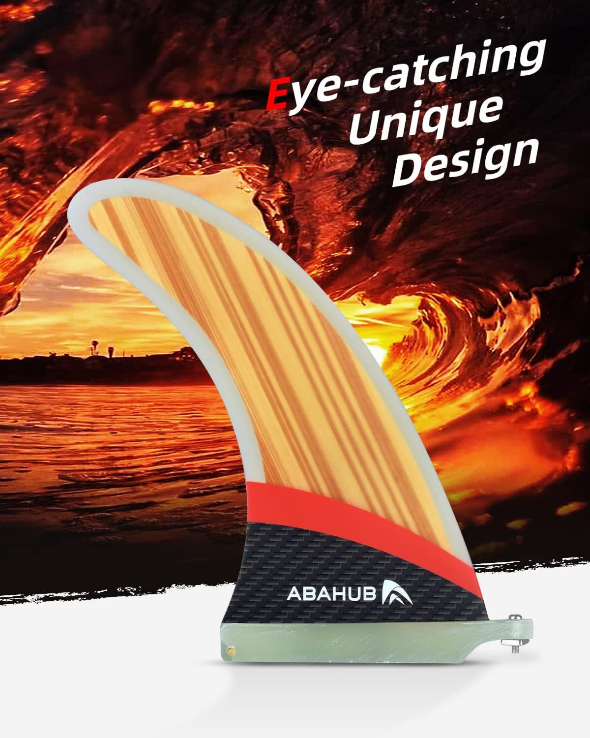 Abahub 910 SUP Single Center Fin with 1 NoTool Fin Screw Fiberglass Reinforeced 910 inch SUP Replacement Fins for Surfing Surfboard Standup Paddle Board Longboard BlackBlueWhiteFiberglass with Teak Veneer