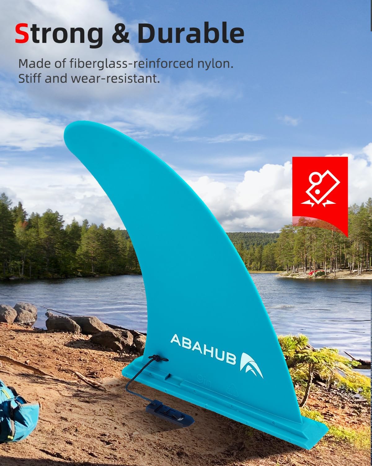 Abahub 910 SUP Single Center Fin with 1 NoTool Fin Screw Fiberglass Reinforeced 910 inch SUP Replacement Fins for Surfing Surfboard Standup Paddle Board Longboard BlackBlueWhiteblue 9 slidein fin