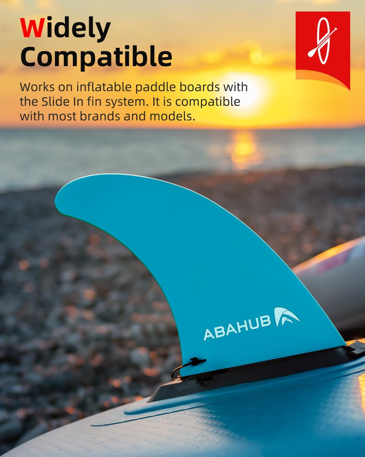 Abahub 910 SUP Single Center Fin with 1 NoTool Fin Screw Fiberglass Reinforeced 910 inch SUP Replacement Fins for Surfing Surfboard Standup Paddle Board Longboard BlackBlueWhiteblue 9 slidein fin