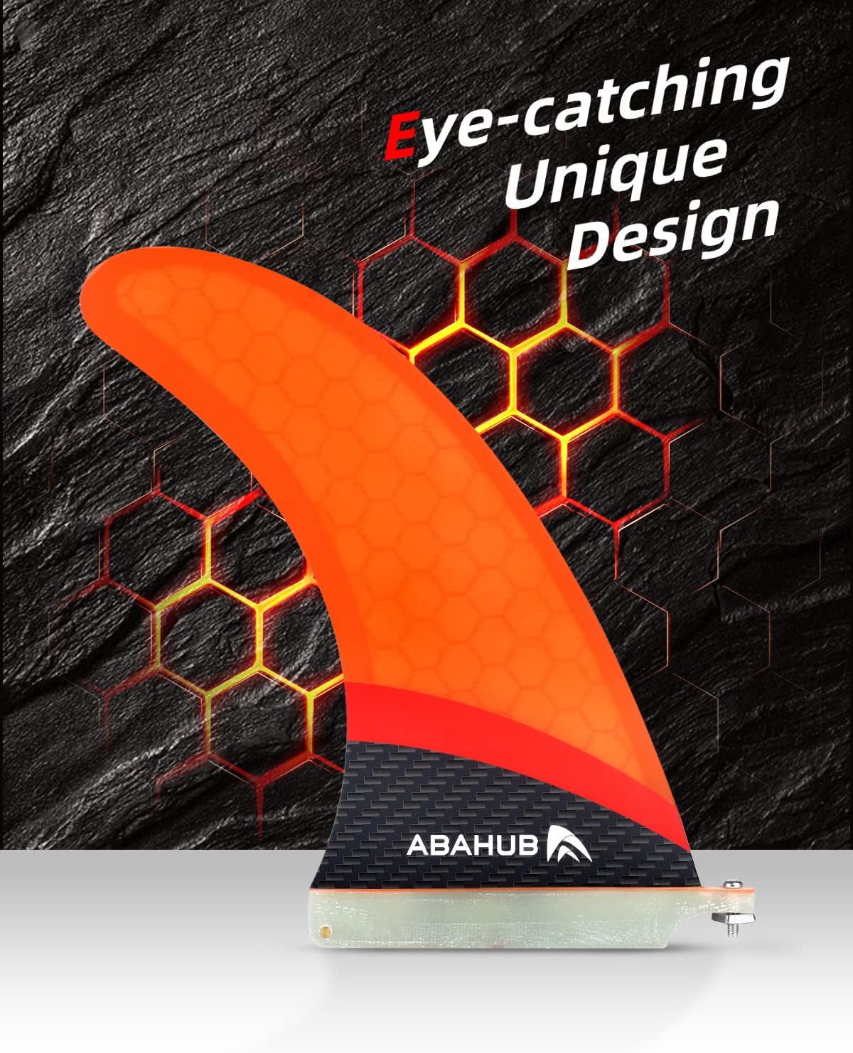 Abahub 910 SUP Single Center Fin with 1 NoTool Fin Screw Fiberglass Reinforeced 910 inch SUP Replacement Fins for Surfing Surfboard Standup Paddle Board Longboard BlackBlueWhiteFiberglass Orange