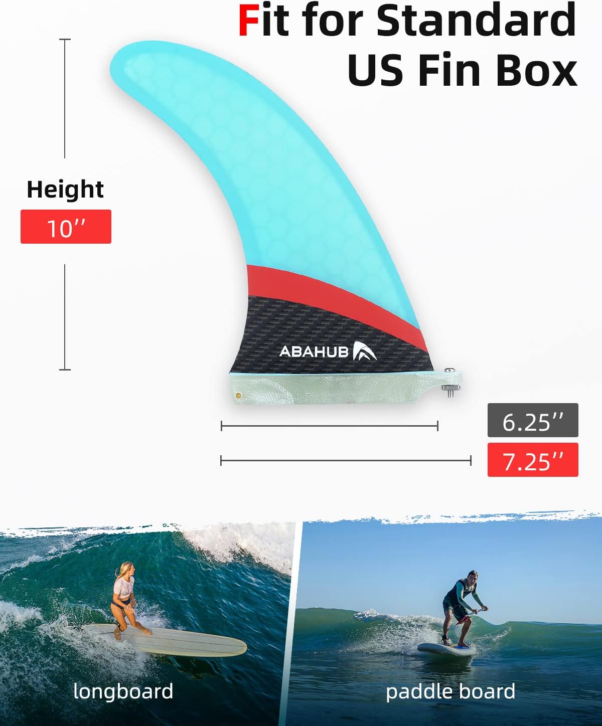 Abahub 910 SUP Single Center Fin with 1 NoTool Fin Screw Fiberglass Reinforeced 910 inch SUP Replacement Fins for Surfing Surfboard Standup Paddle Board Longboard BlackBlueWhiteFiberglass Blue