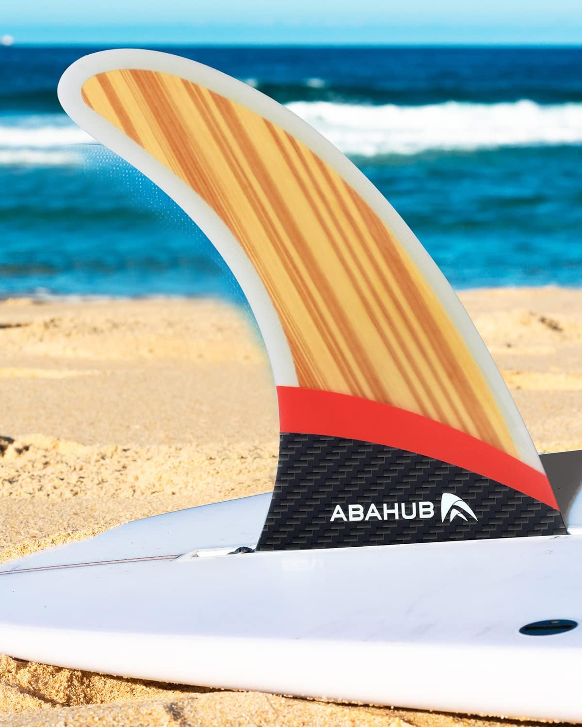 Abahub 910 SUP Single Center Fin with 1 NoTool Fin Screw Fiberglass Reinforeced 910 inch SUP Replacement Fins for Surfing Surfboard Standup Paddle Board Longboard BlackBlueWhiteFiberglass with Teak Veneer