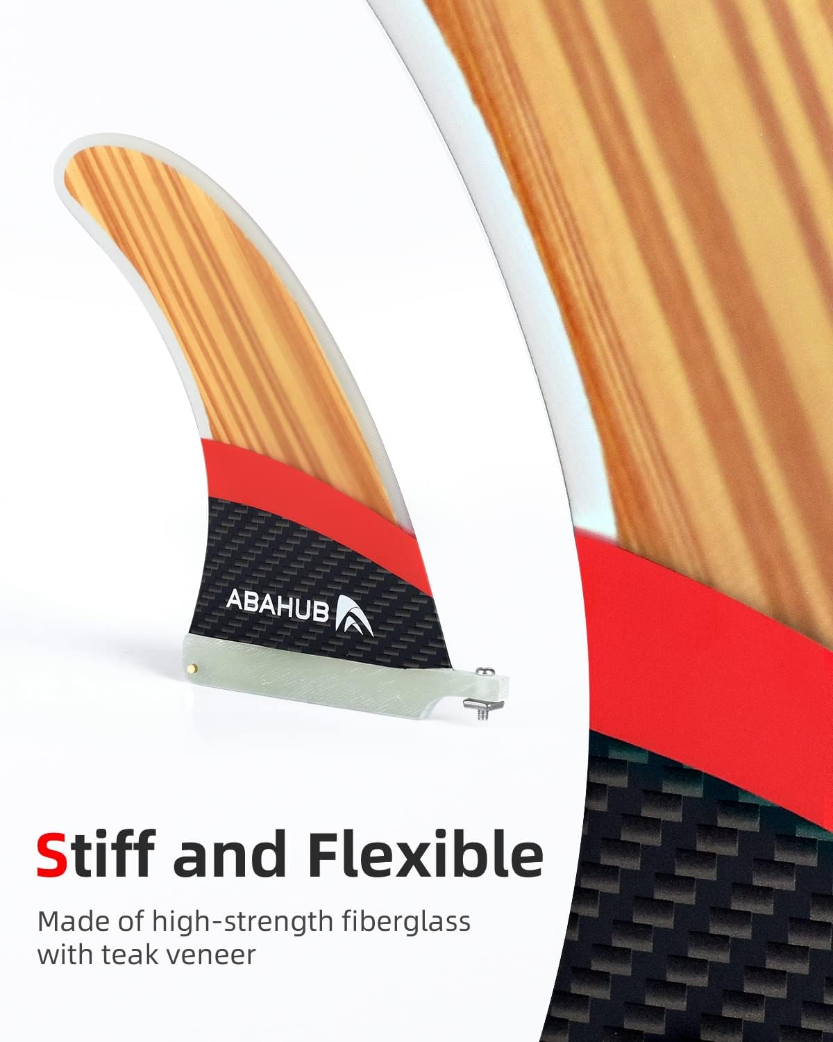 Abahub 910 SUP Single Center Fin with 1 NoTool Fin Screw Fiberglass Reinforeced 910 inch SUP Replacement Fins for Surfing Surfboard Standup Paddle Board Longboard BlackBlueWhiteFiberglass with Teak Veneer