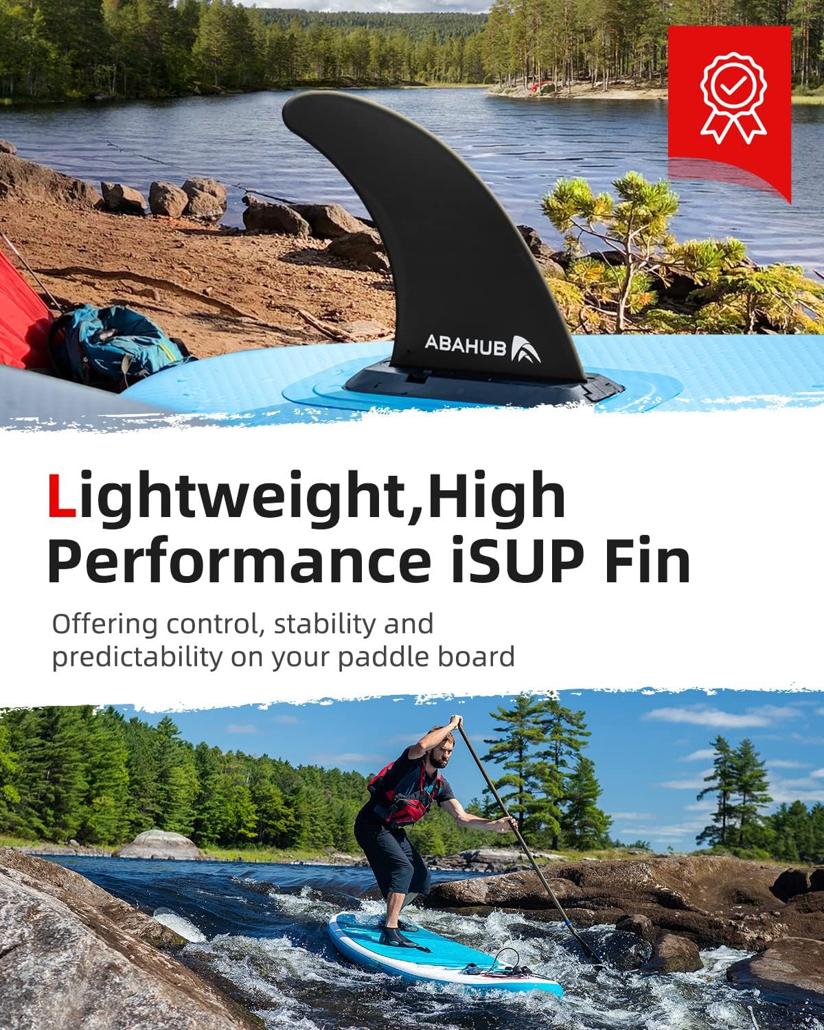 Abahub 910 SUP Single Center Fin with 1 NoTool Fin Screw Fiberglass Reinforeced 910 inch SUP Replacement Fins for Surfing Surfboard Standup Paddle Board Longboard BlackBlueWhite2 pack slidein fin
