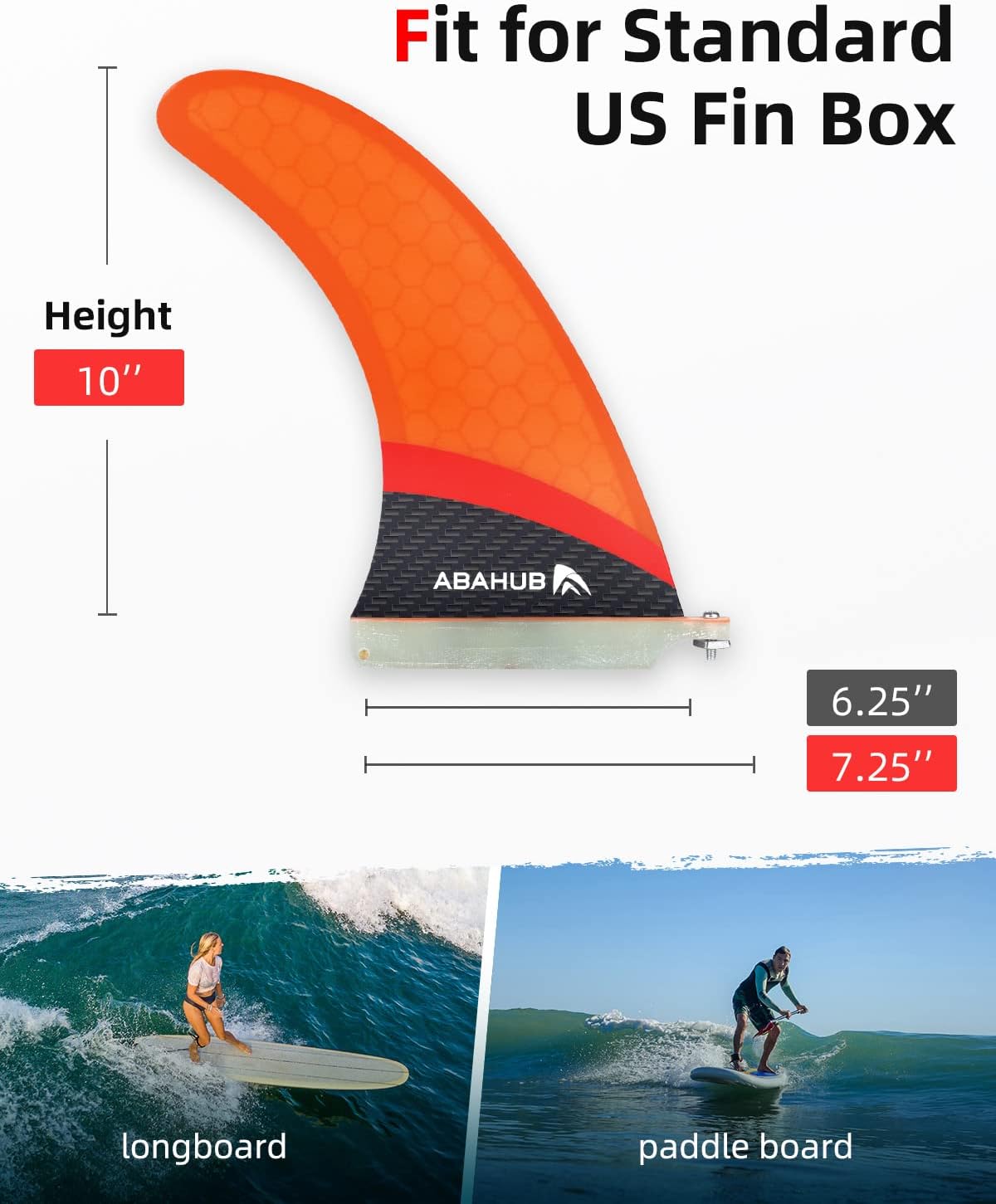 Abahub 910 SUP Single Center Fin with 1 NoTool Fin Screw Fiberglass Reinforeced 910 inch SUP Replacement Fins for Surfing Surfboard Standup Paddle Board Longboard BlackBlueWhiteFiberglass Orange
