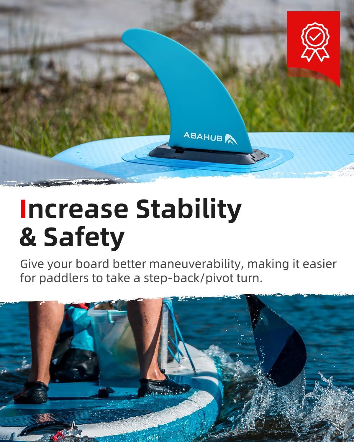 Abahub 910 SUP Single Center Fin with 1 NoTool Fin Screw Fiberglass Reinforeced 910 inch SUP Replacement Fins for Surfing Surfboard Standup Paddle Board Longboard BlackBlueWhiteblue 9 slidein fin