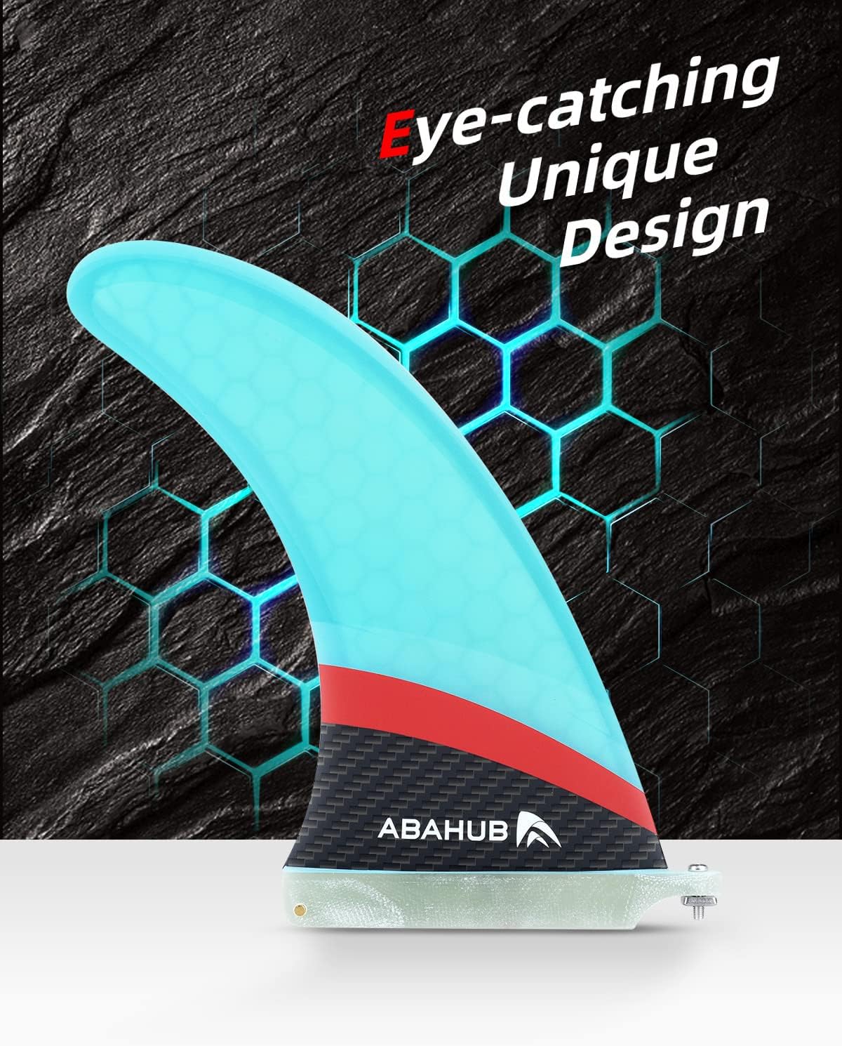 Abahub 910 SUP Single Center Fin with 1 NoTool Fin Screw Fiberglass Reinforeced 910 inch SUP Replacement Fins for Surfing Surfboard Standup Paddle Board Longboard BlackBlueWhiteFiberglass Blue