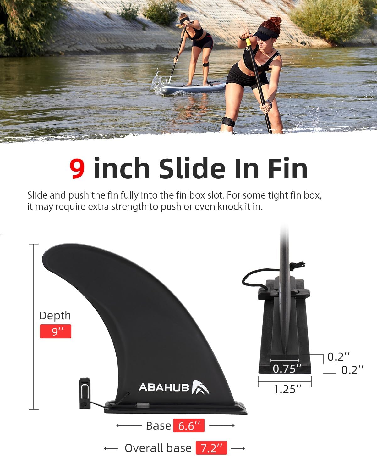 Abahub 910 SUP Single Center Fin with 1 NoTool Fin Screw Fiberglass Reinforeced 910 inch SUP Replacement Fins for Surfing Surfboard Standup Paddle Board Longboard BlackBlueWhite2 pack slidein fin