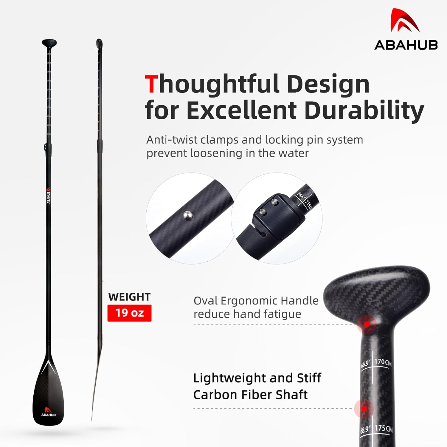 Abahub Carbon SUP Paddles 1 x 3 Section Adjustable 67quot  86quot Carbon Fiber Shaft Lightweight Standup Paddle Oars for Paddleboards with a Carrying BagFull Carbon Fiber Paddle
