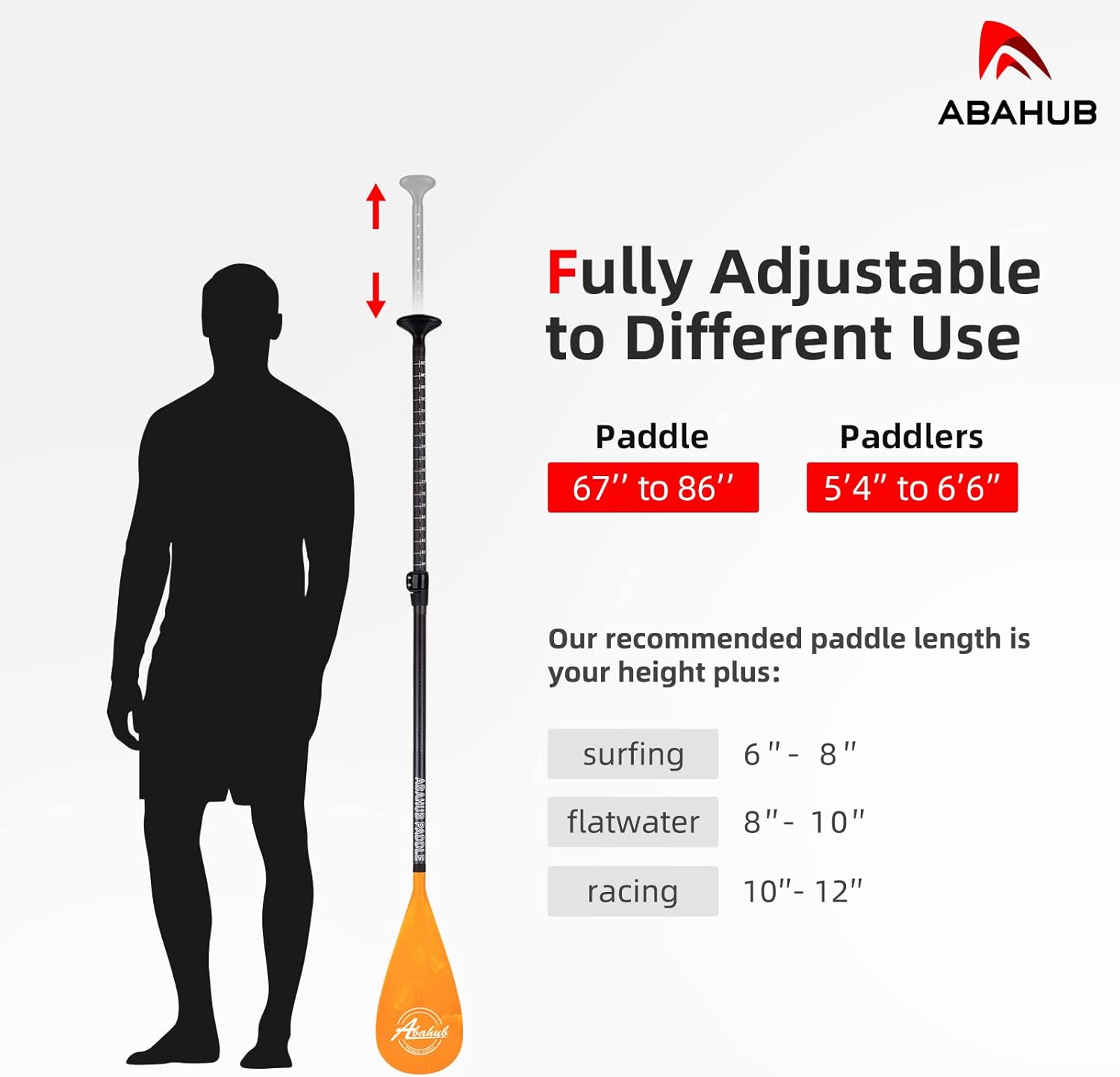 Abahub Carbon SUP Paddles 1 x 3 Section Adjustable 67quot  86quot Carbon Fiber Shaft Lightweight Standup Paddle Oars for Paddleboards with a Carrying BagCarbon Fiber Shaft  Orange Wave Print Plastic Blade