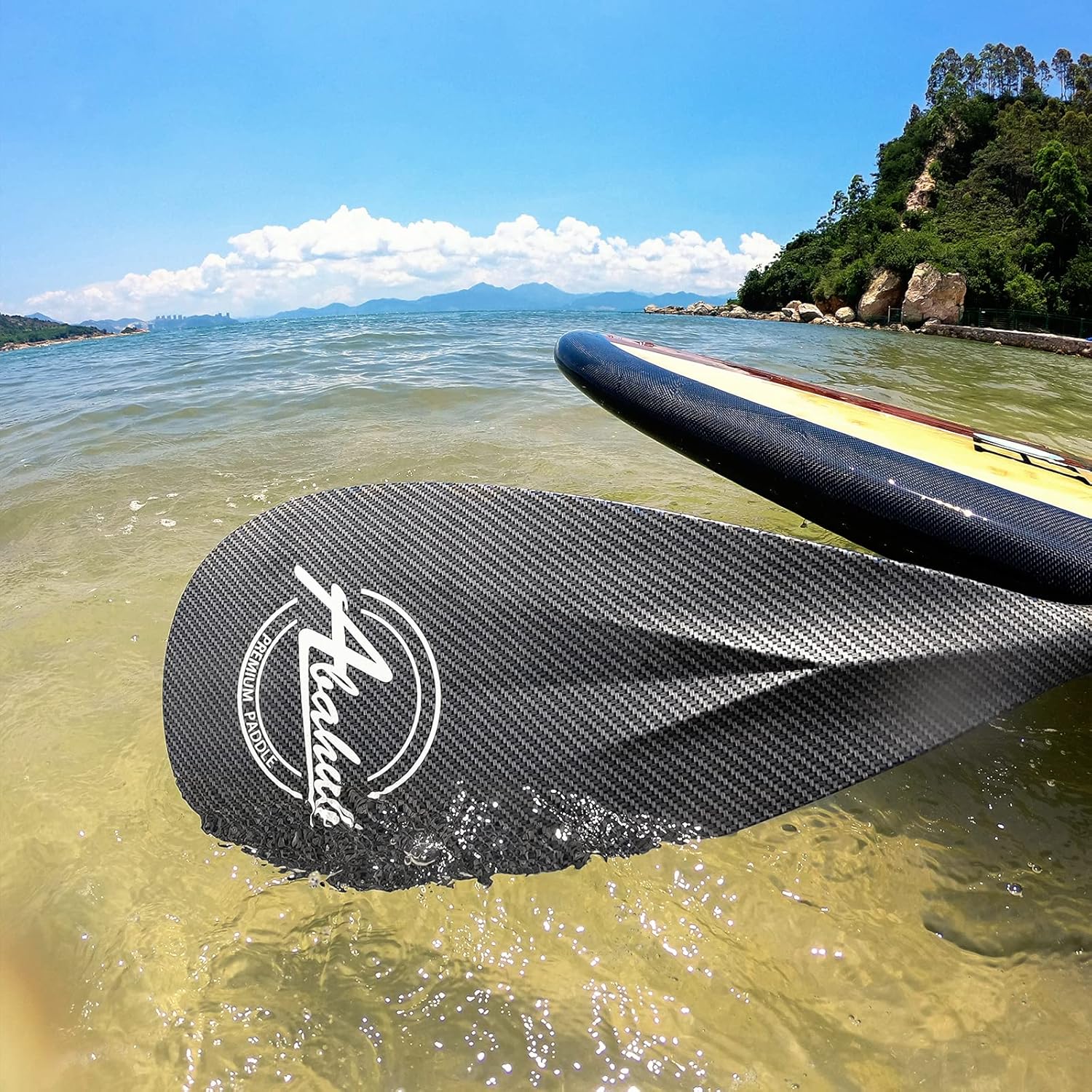 Abahub Carbon SUP Paddles 1 x 3 Section Adjustable 67quot  86quot Carbon Fiber Shaft Lightweight Standup Paddle Oars for Paddleboards with a Carrying BagCarbon Fiber Shaft  Carbon Fiber Print Plastic Blade