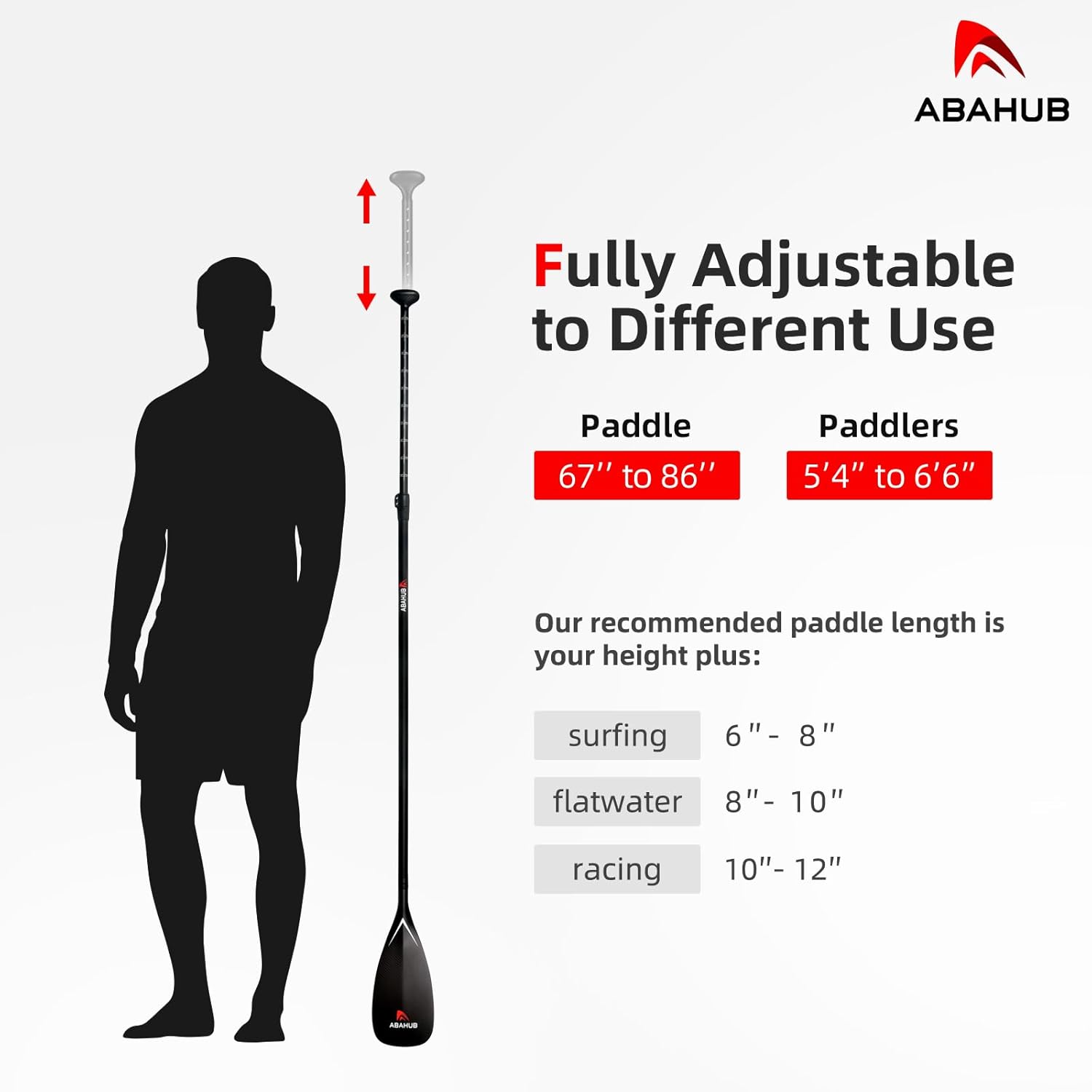 Abahub Carbon SUP Paddles 1 x 3 Section Adjustable 67quot  86quot Carbon Fiber Shaft Lightweight Standup Paddle Oars for Paddleboards with a Carrying BagFull Carbon Fiber Paddle