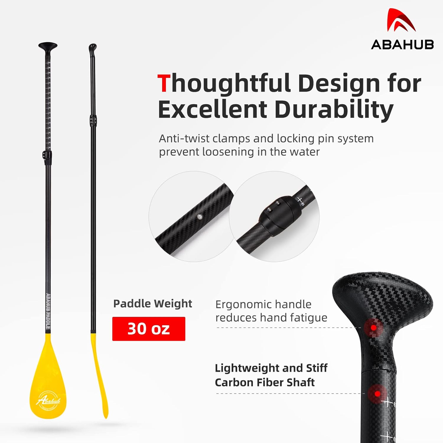 Abahub Carbon SUP Paddles 1 x 3 Section Adjustable 67quot  86quot Carbon Fiber Shaft Lightweight Standup Paddle Oars for Paddleboards with a Carrying BagCarbon Fiber Shaft  Yellow Wave Print Plastic Blad