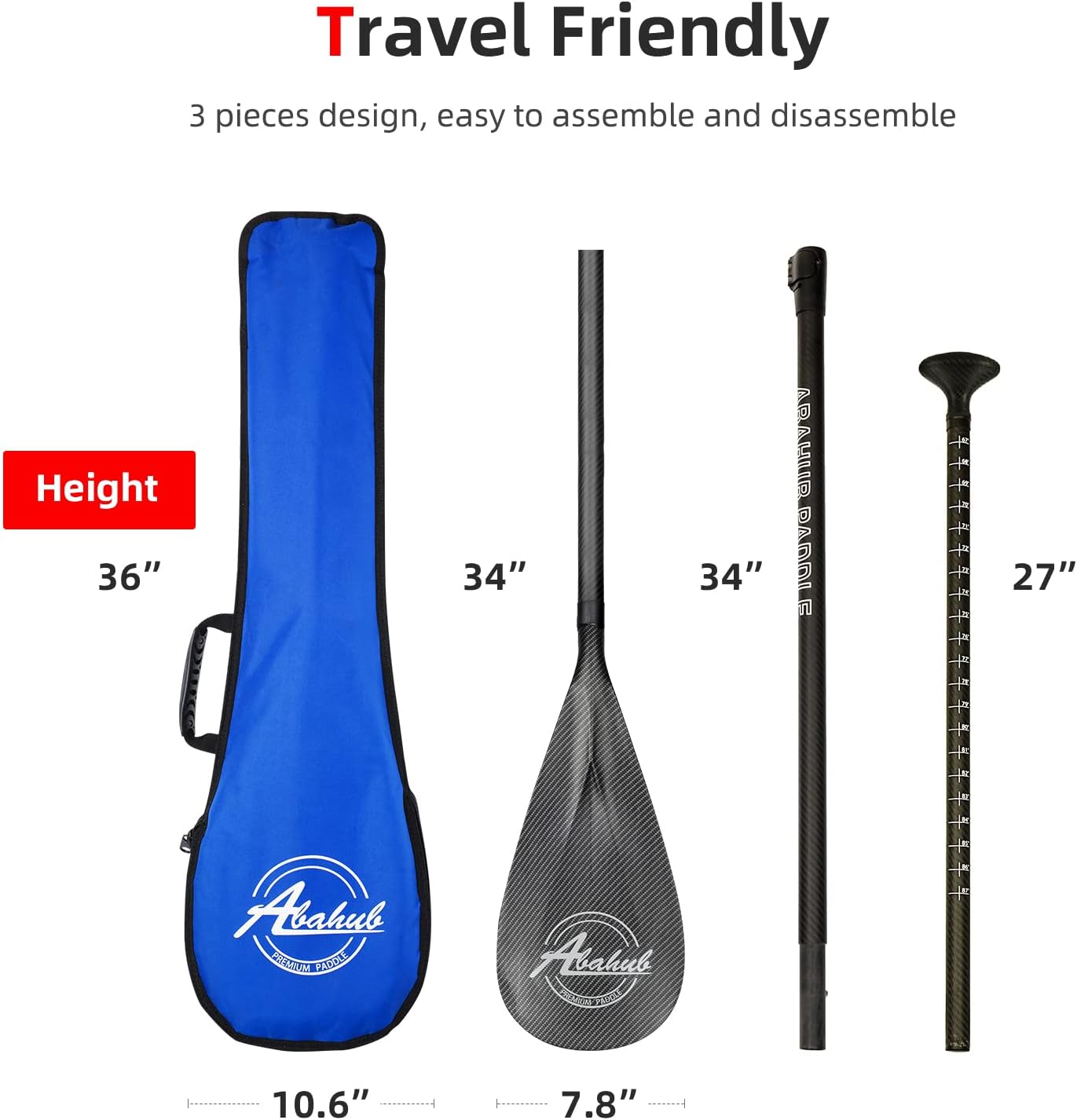Abahub Carbon SUP Paddles 1 x 3 Section Adjustable 67quot  86quot Carbon Fiber Shaft Lightweight Standup Paddle Oars for Paddleboards with a Carrying BagCarbon Fiber Shaft  Carbon Fiber Print Plastic Blade