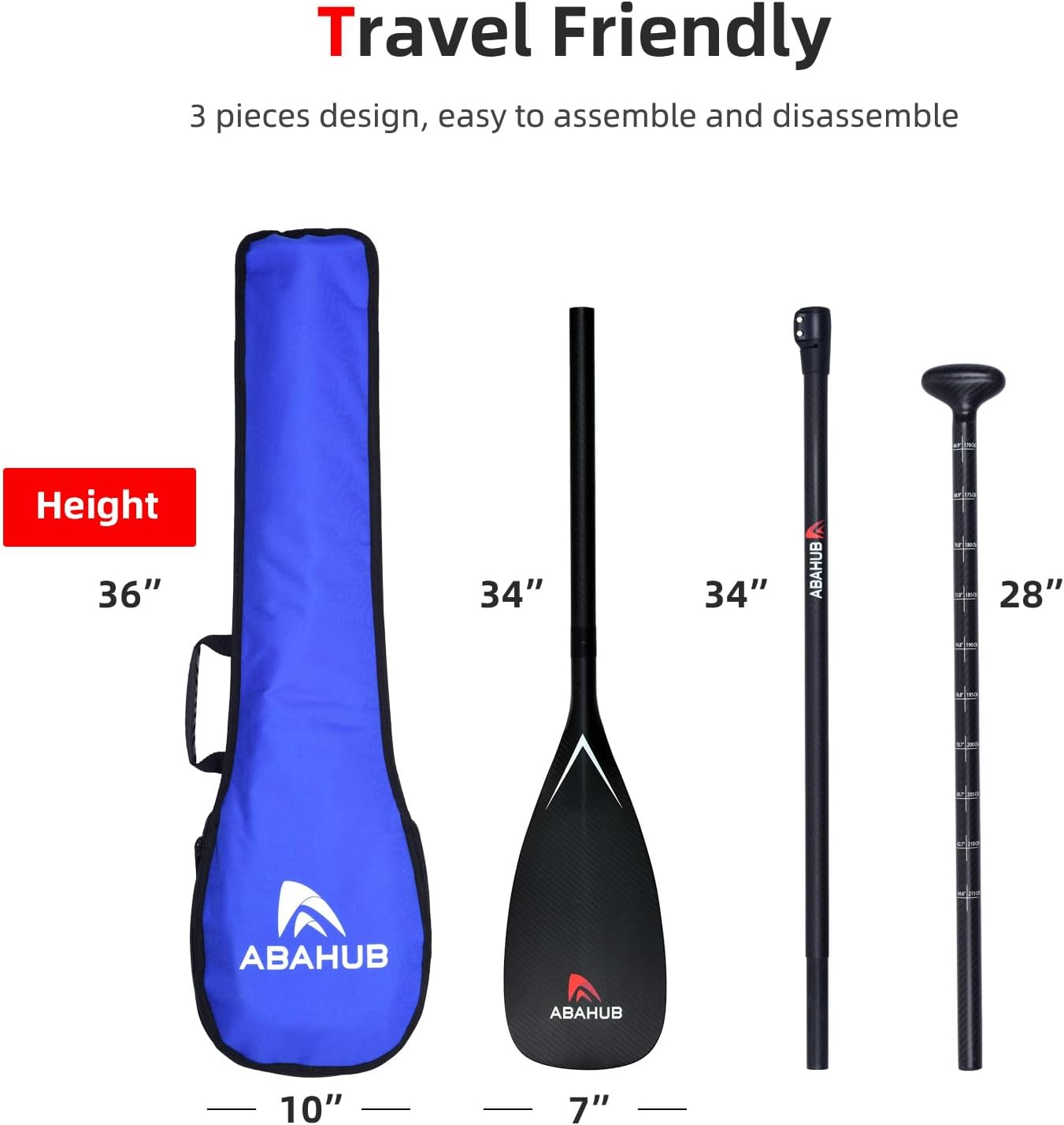 Abahub Carbon SUP Paddles 1 x 3 Section Adjustable 67quot  86quot Carbon Fiber Shaft Lightweight Standup Paddle Oars for Paddleboards with a Carrying BagFull Carbon Fiber Paddle