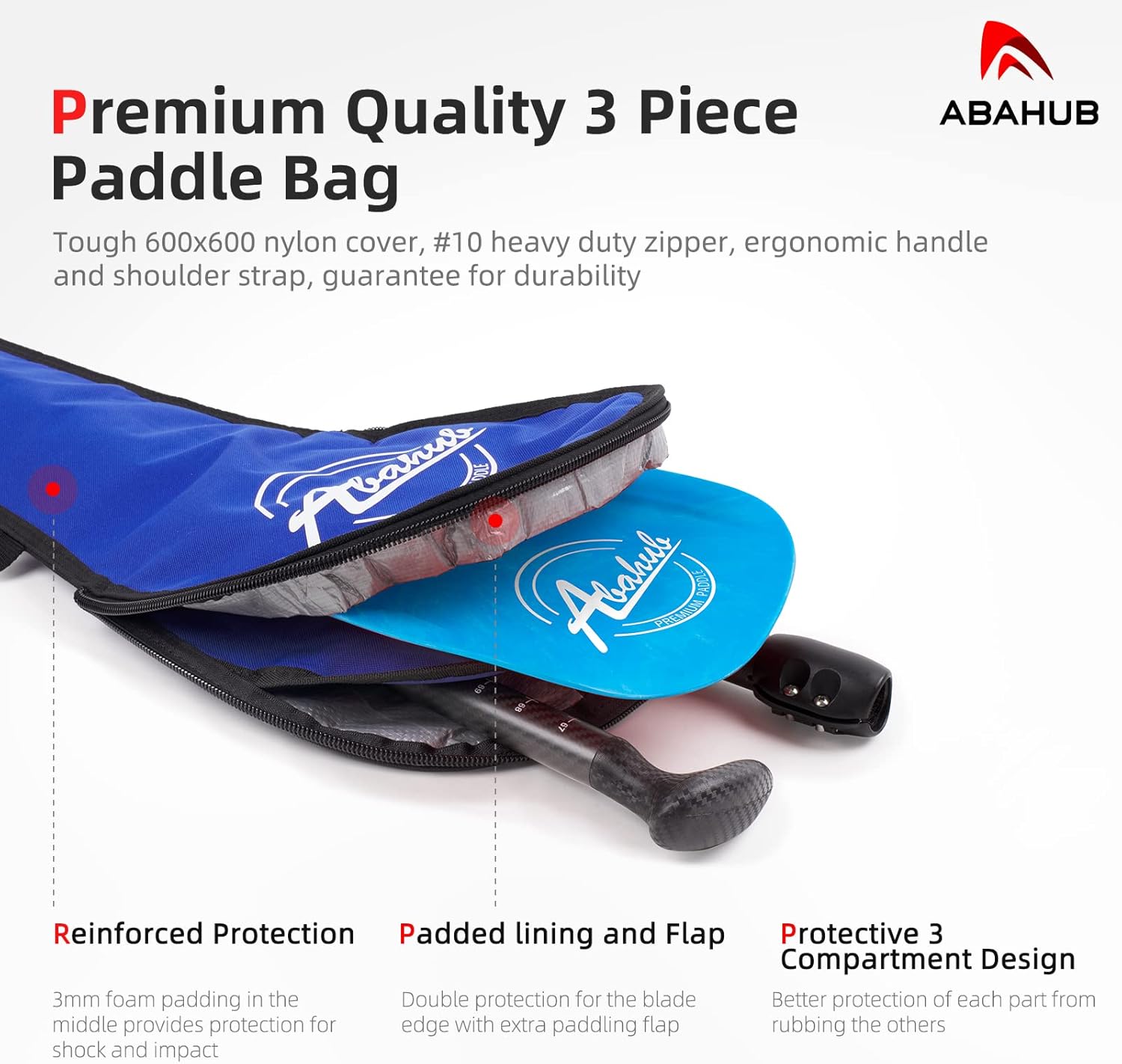 Abahub Carbon SUP Paddles 1 x 3 Section Adjustable 67quot  86quot Carbon Fiber Shaft Lightweight Standup Paddle Oars for Paddleboards with a Carrying BagCarbon Fiber Shaft  Blue Wave Print Plastic Blade