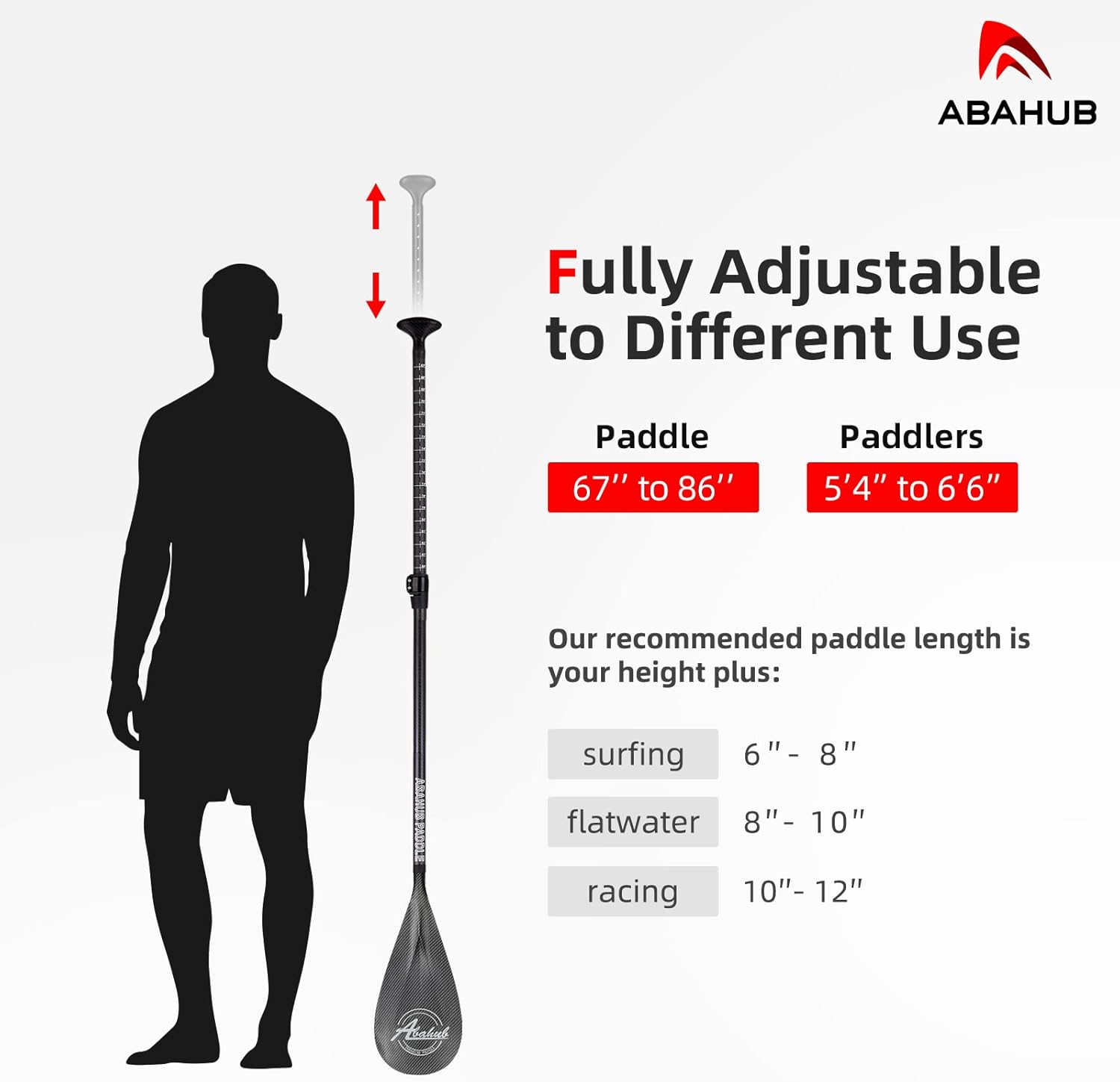 Abahub Carbon SUP Paddles 1 x 3 Section Adjustable 67quot  86quot Carbon Fiber Shaft Lightweight Standup Paddle Oars for Paddleboards with a Carrying BagCarbon Fiber Shaft  Carbon Fiber Print Plastic Blade