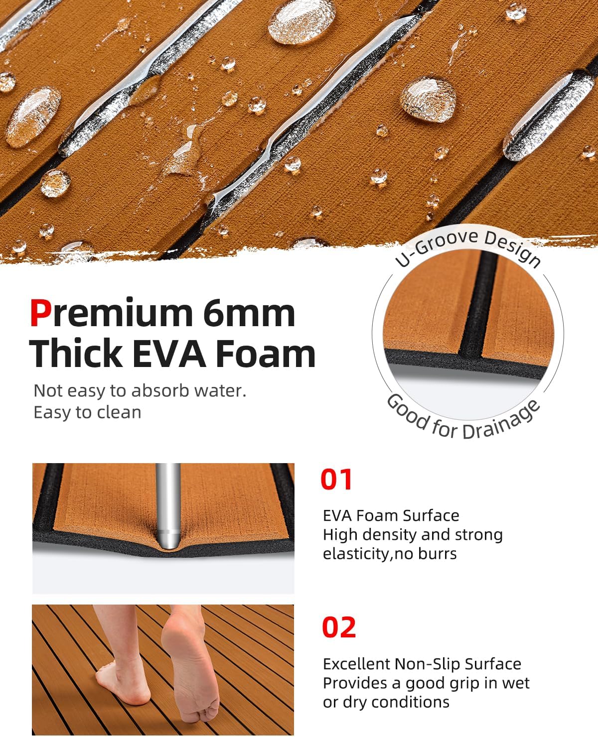 Abahub EVA Foam Boat Decking 96x4563628824168 48x168 SelfAdhesive Faux Teak Marine Flooring Sheet Traction Pad for Boats Surfboard Swim Platform RV FloorBrown with Black Lines